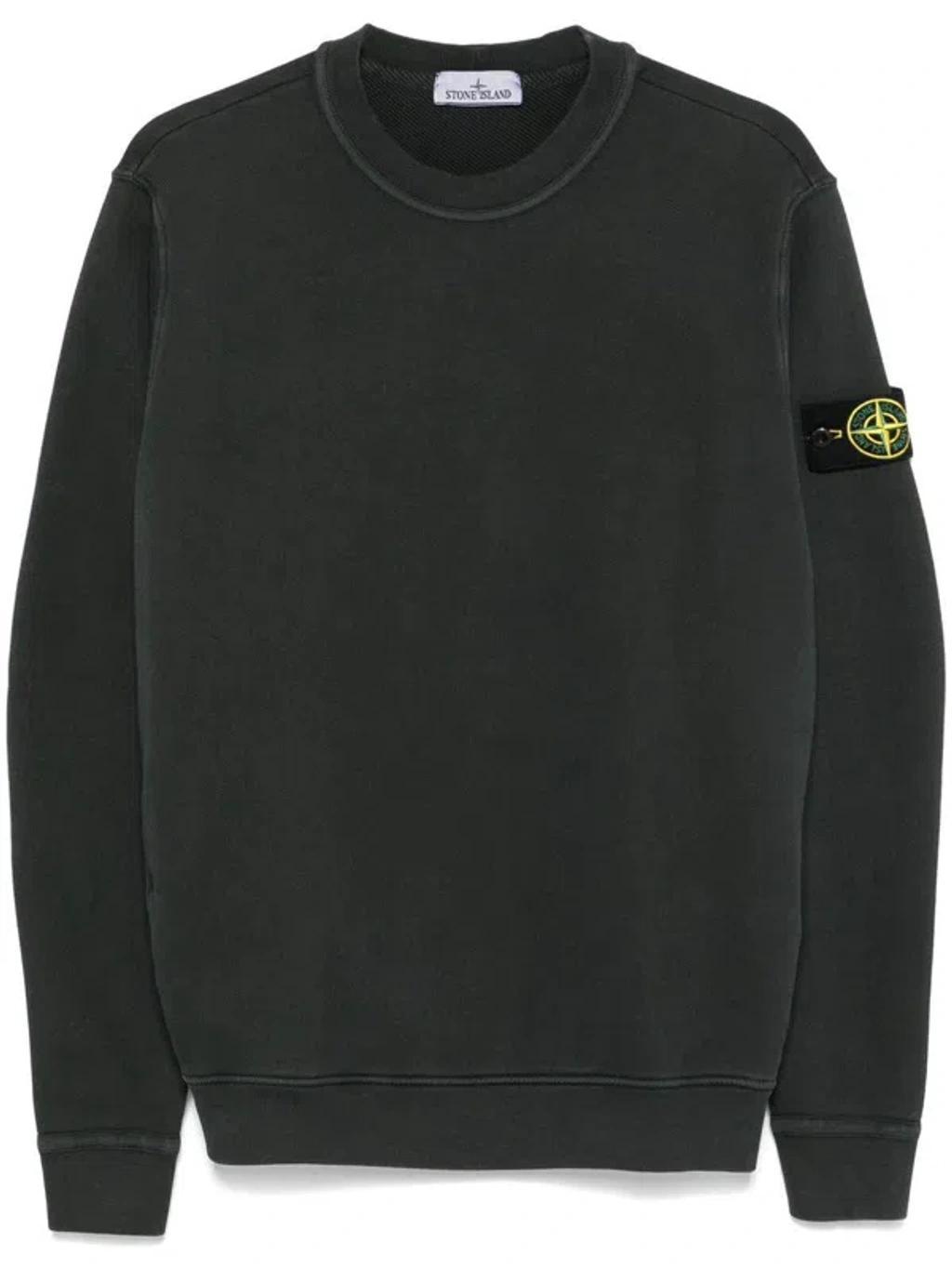 STONE ISLAND Logo Crewneck Cotton Sweatshirt In Black Product Image