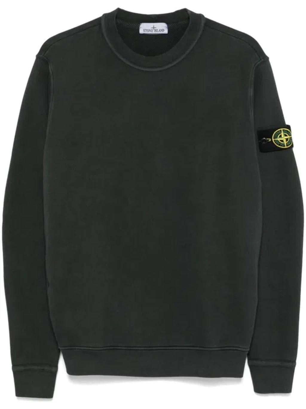 STONE ISLAND Logo Crewneck Cotton Sweatshirt In Black Product Image