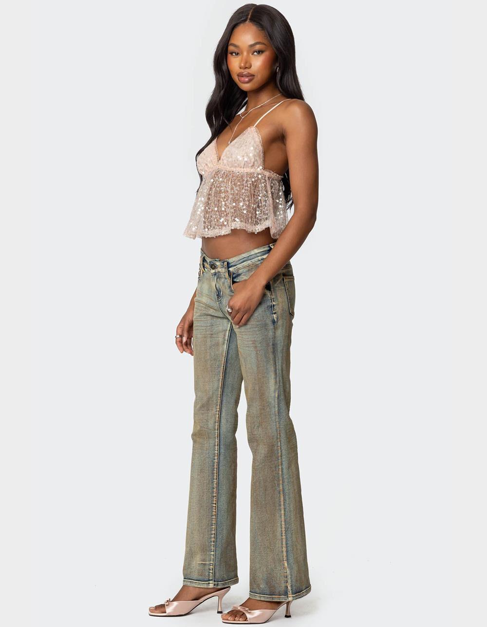 EDIKTED Sheer Sequin Babydoll Tank Top Product Image