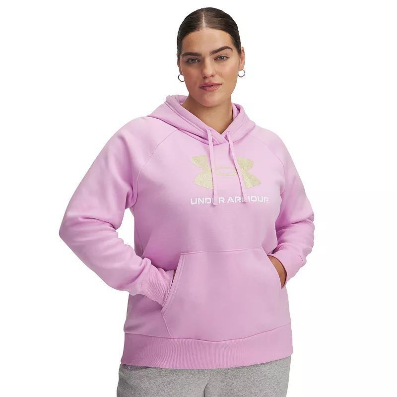 Plus Size Under Armour Rival Fleece Big Glitter Logo Hoodie, Women's, Size: 1XL, Stellar Pink Product Image