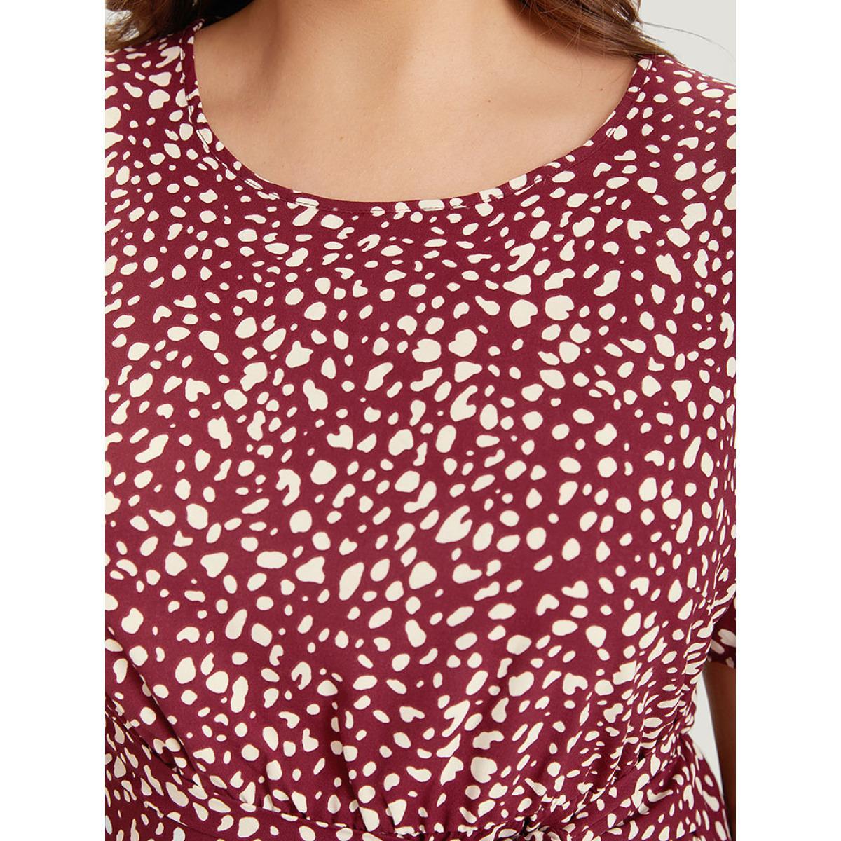Plus Size Leopard Leopard Knotted Flutter Hem Crew Neck Blouse Women Elegant Short sleeve Round Neck Dailywear Blouses BloomChic 30/6X Product Image
