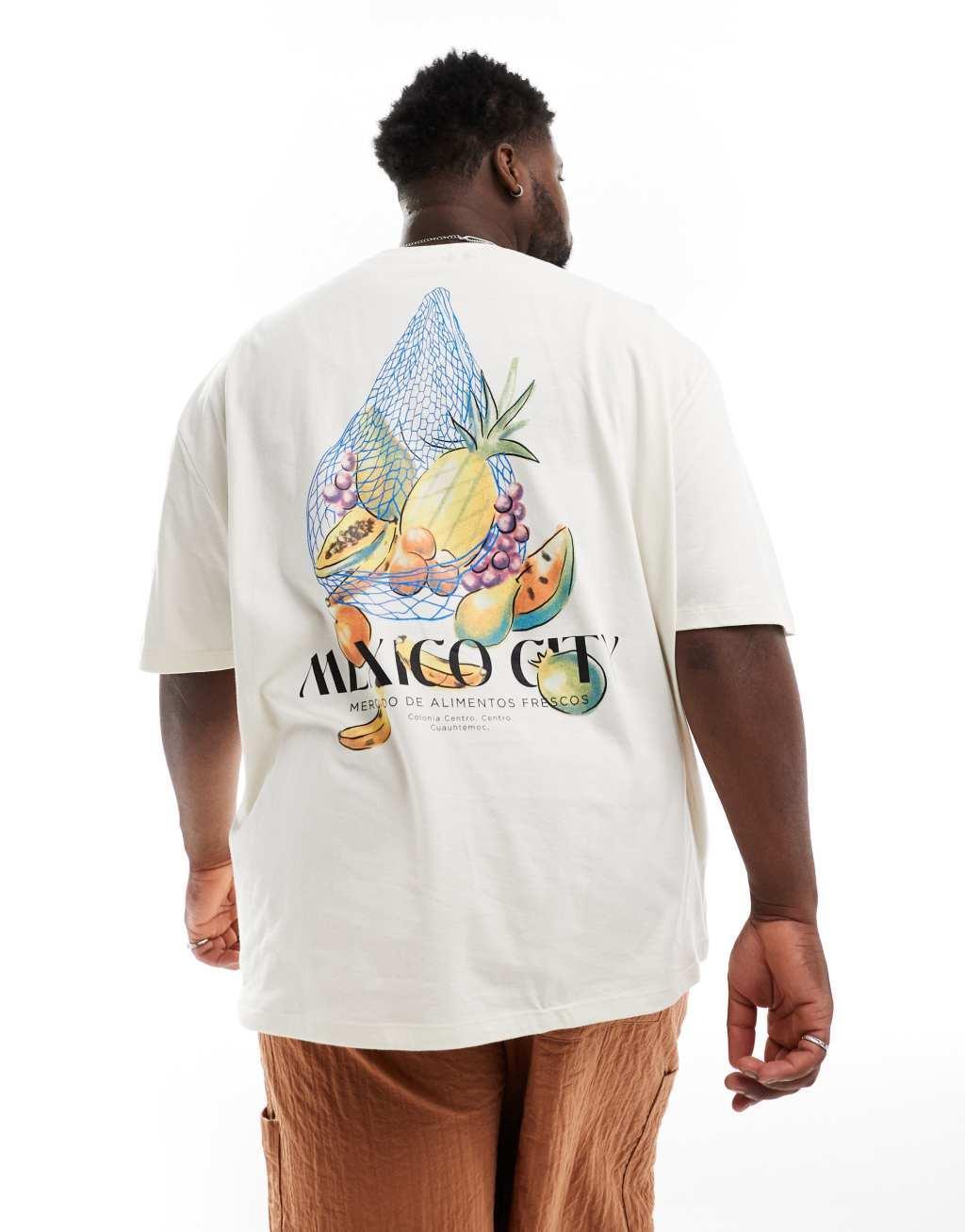 ASOS DESIGN oversized t-shirt in off white with fruit back print Product Image