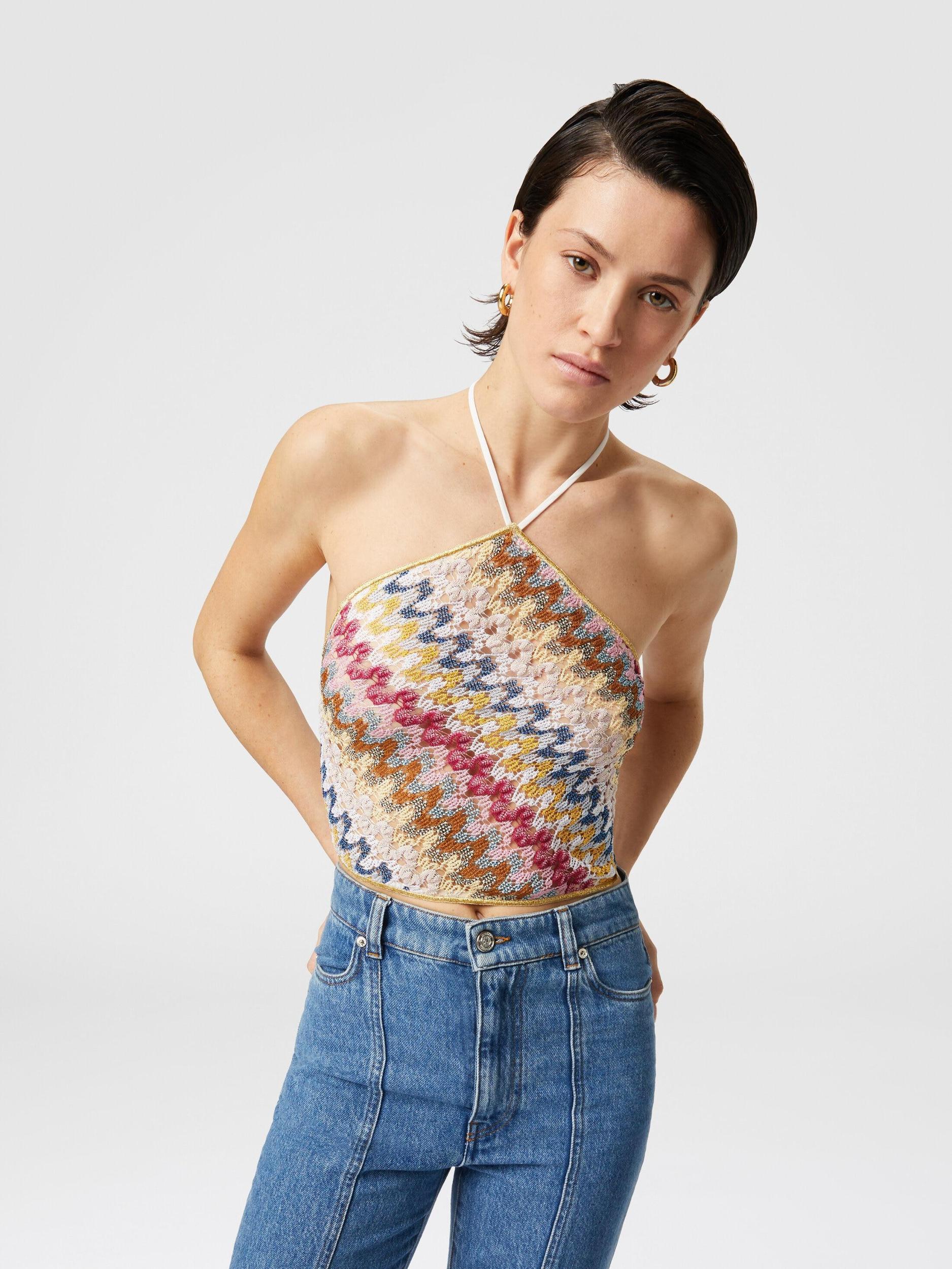 Lamé viscose lace top with halter neckline Product Image