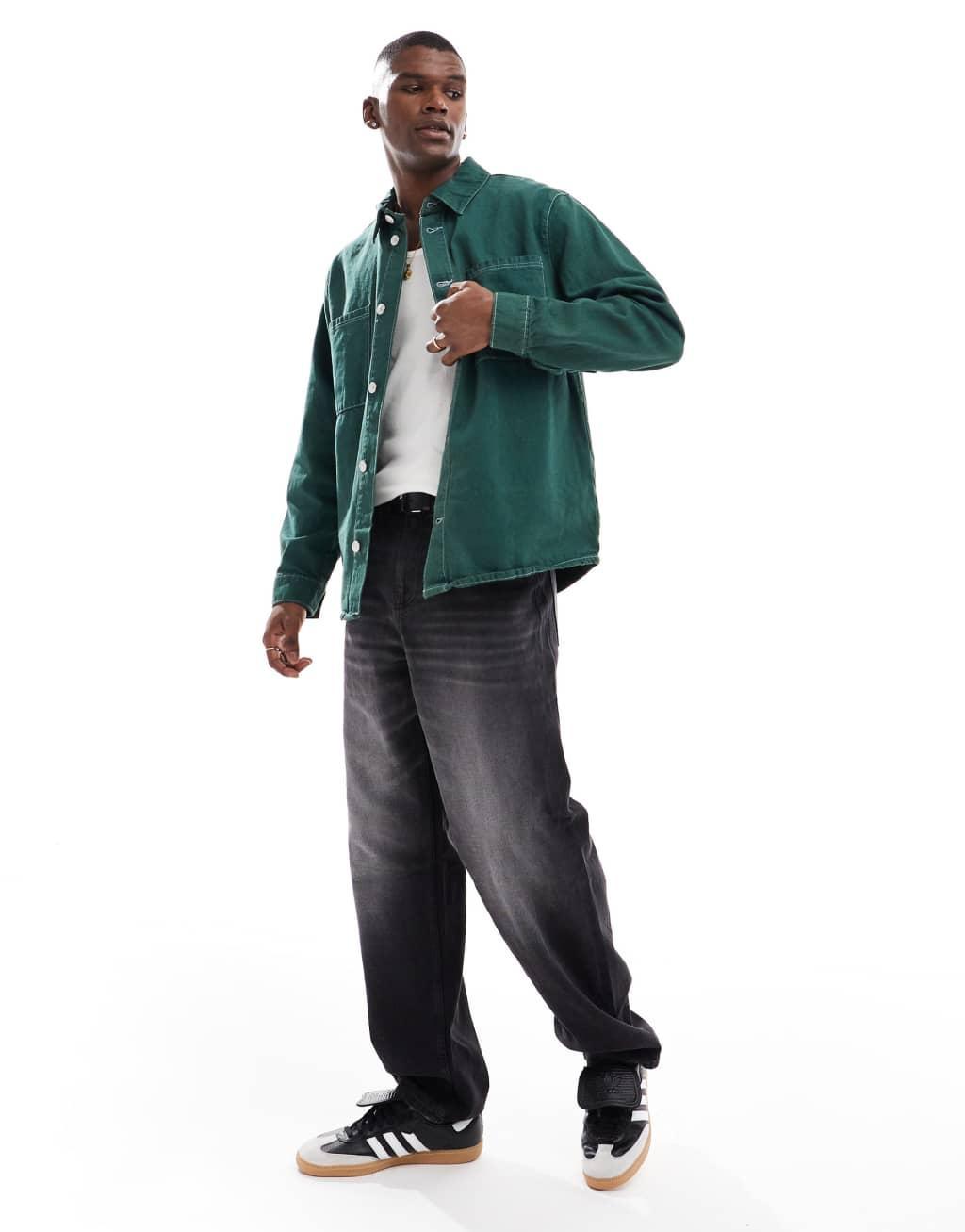 ONLY & SONS vintage fit denim overshirt in green  Product Image