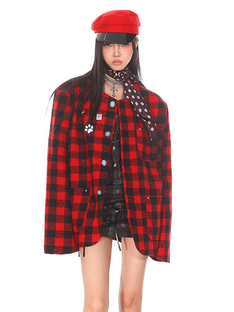 Check Loose-Fit Tweed Jacket Product Image