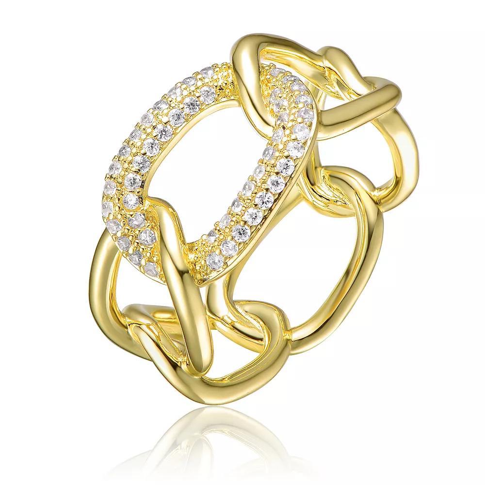 Gold Tone Round Cubic Zirconia Geometrical Ring, Women's, Size: 8 Product Image