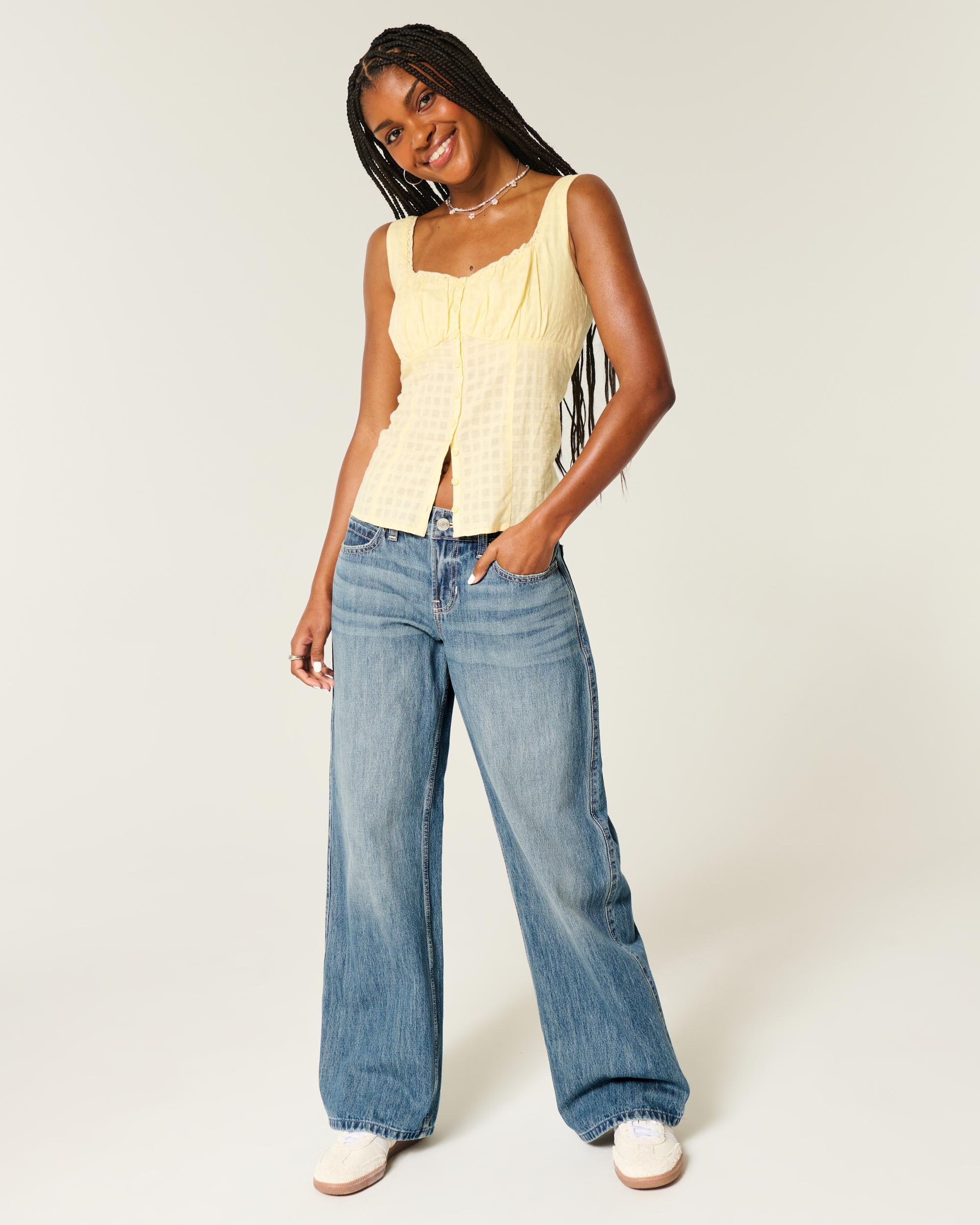 Low-Rise Medium Wash Los Angeles Graphic Baggy Jeans Product Image