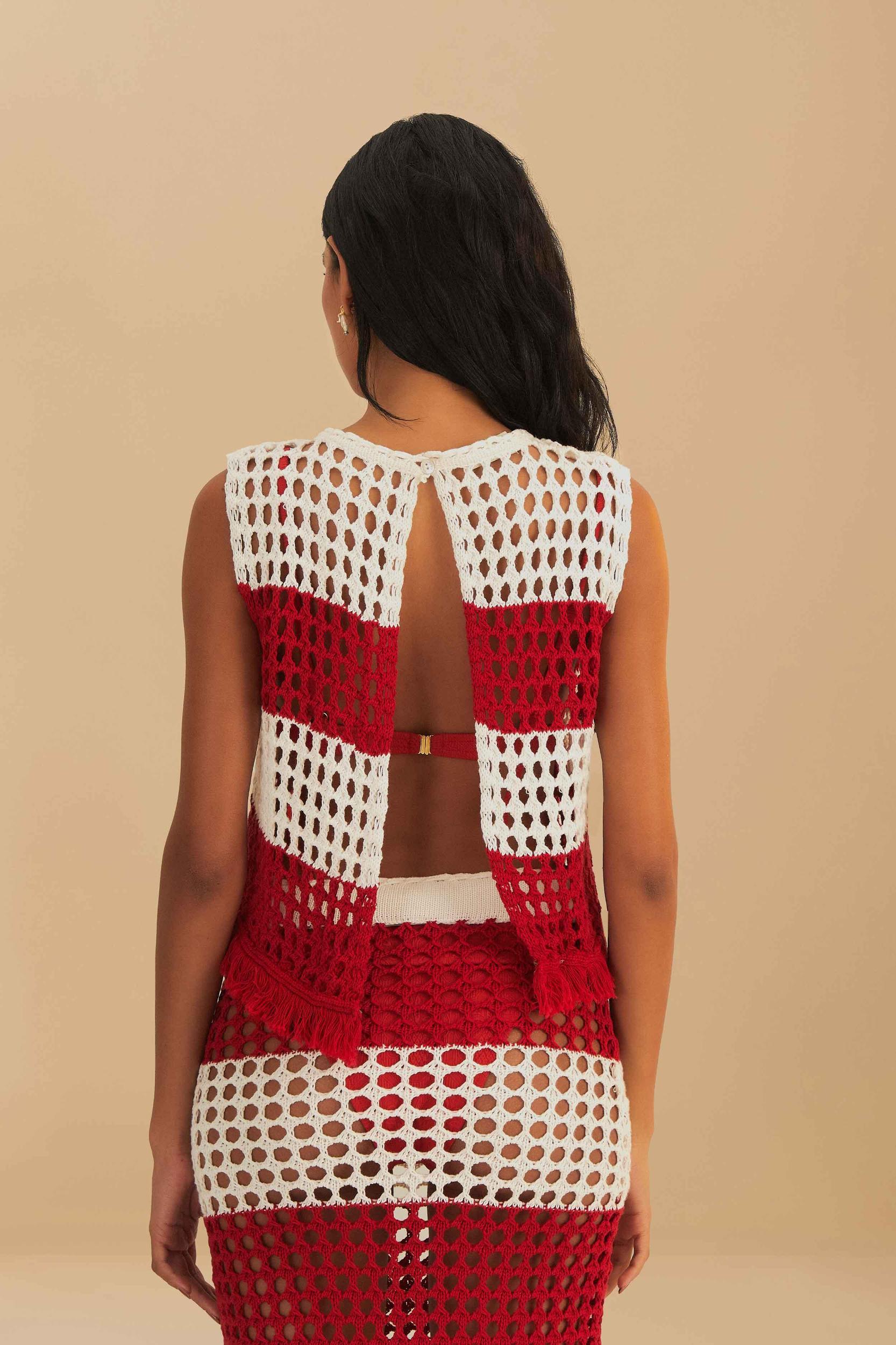 Red Stripes Crochet Blouse Product Image