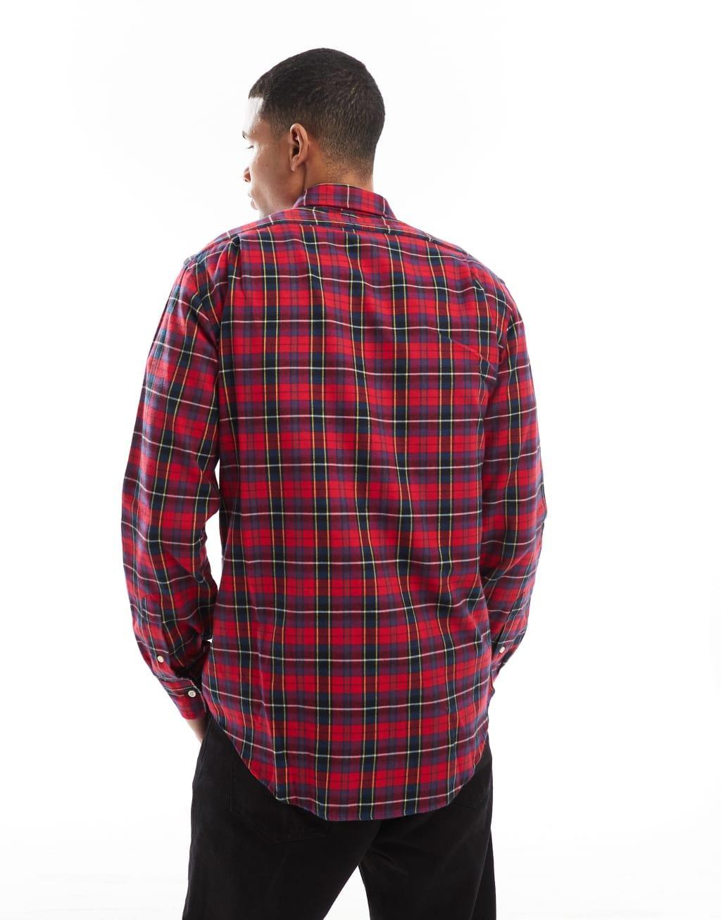 Polo Ralph Lauren icon logo plaid sanded twill shirt custom fit in red/navy Product Image