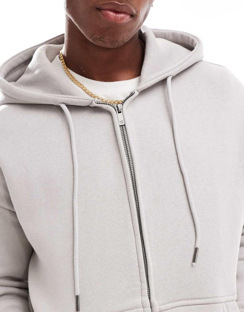 Bershka washed zip up hoodie tracksuit in gray Product Image