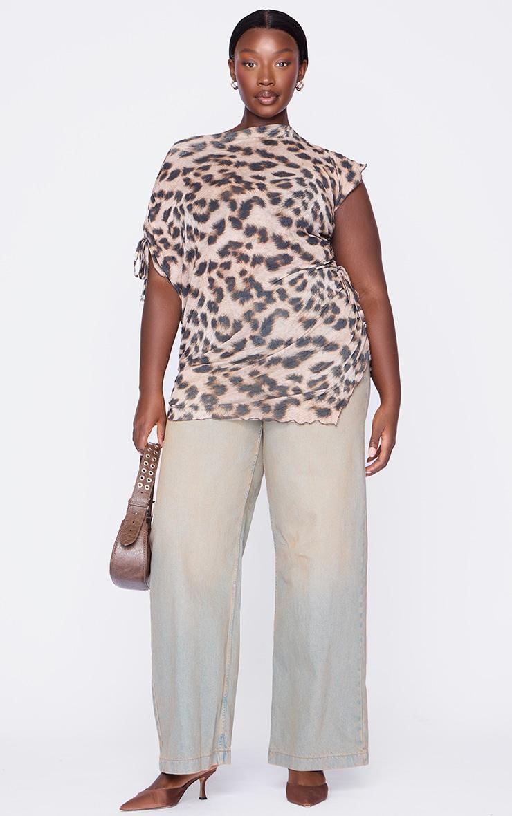 Plus Leopard Leopard Print Crinkle Mesh Top Product Image