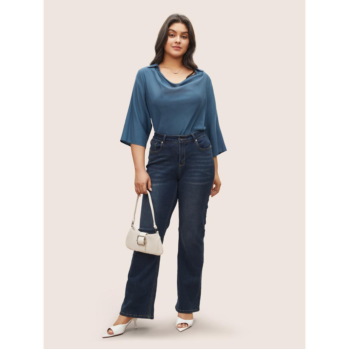 Plus Size Aegean Cowl Neck Plain Bell Sleeve Blouse Women Work From Home Elbow-length sleeve Cowl Neck Work Blouses BloomChic 18-20/2X Product Image