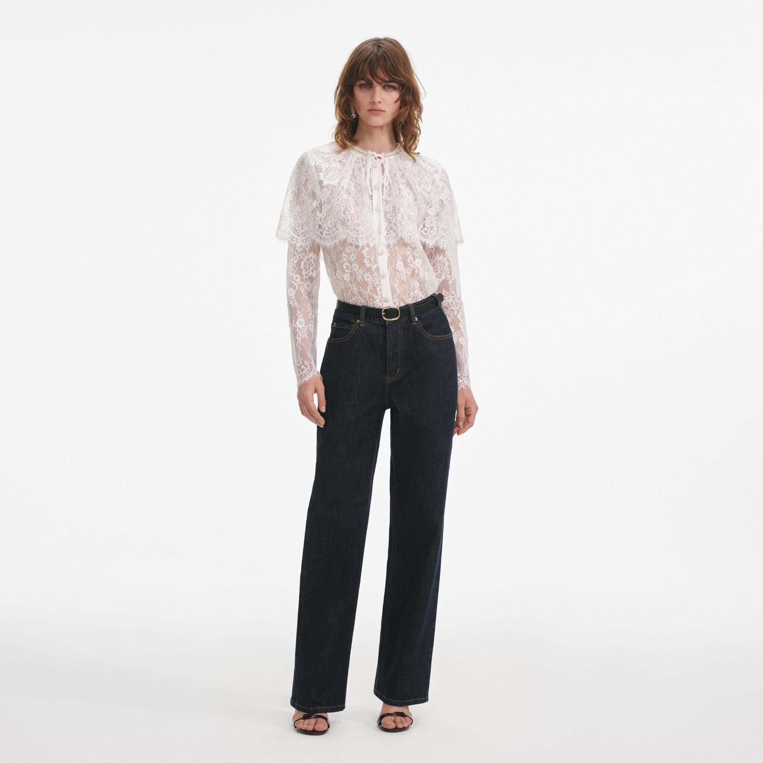White Lace Cape Top Product Image