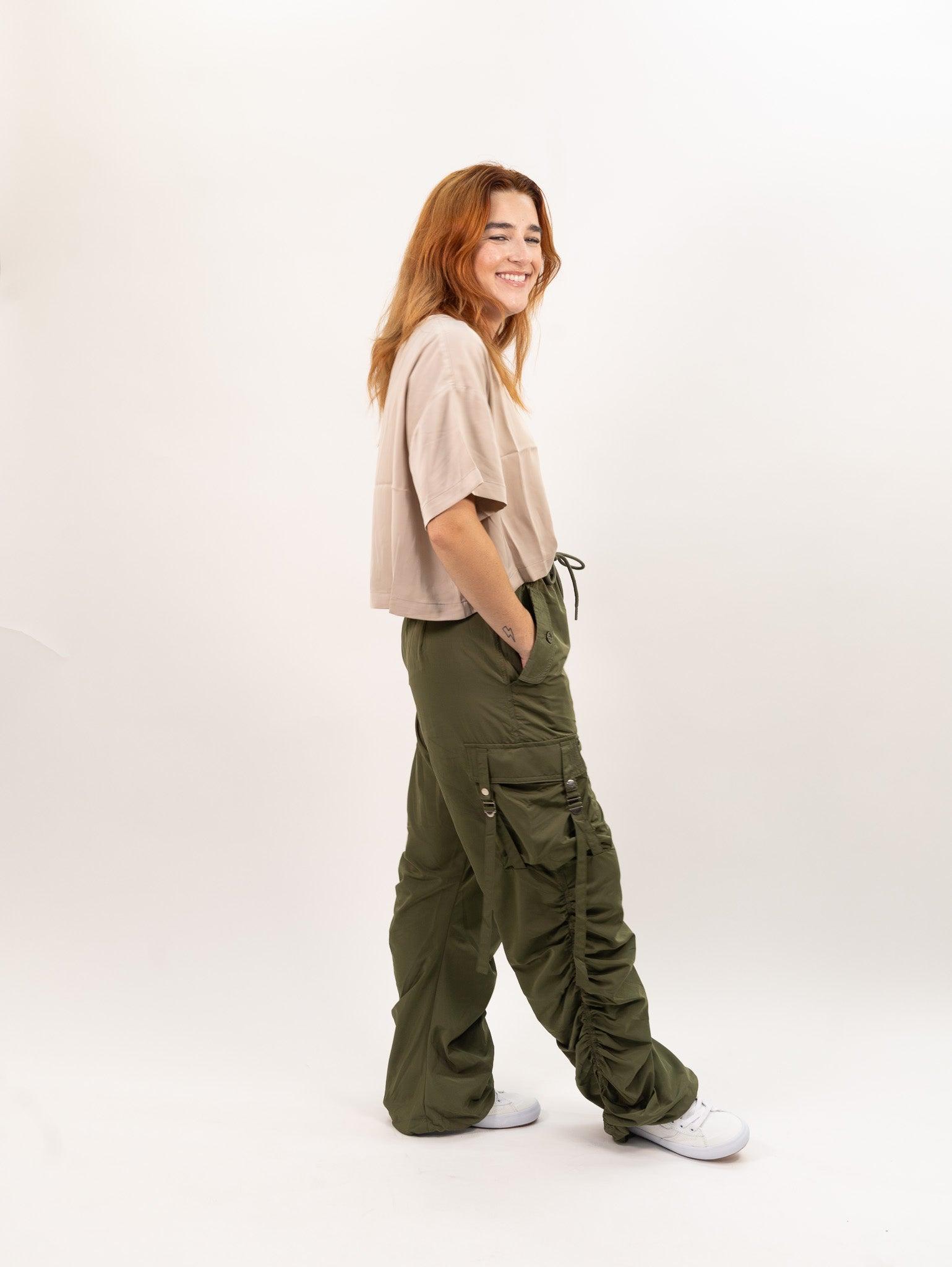 Moon River Wide Leg Ruched Bungee Cargo Pants - Olive Product Image