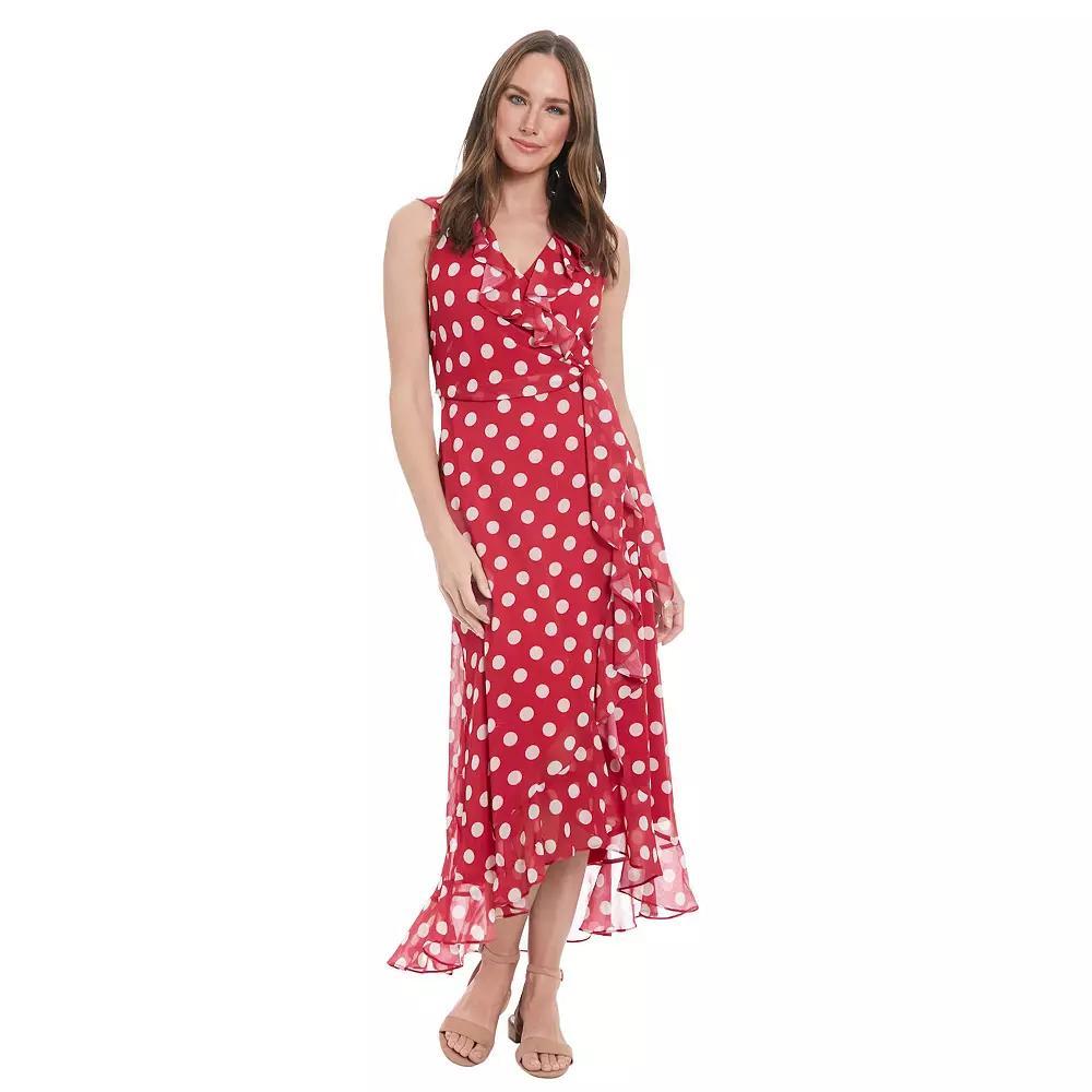 Women's London Times Ruffled Chiffon Maxi Dress, Size: 8, Red White Product Image