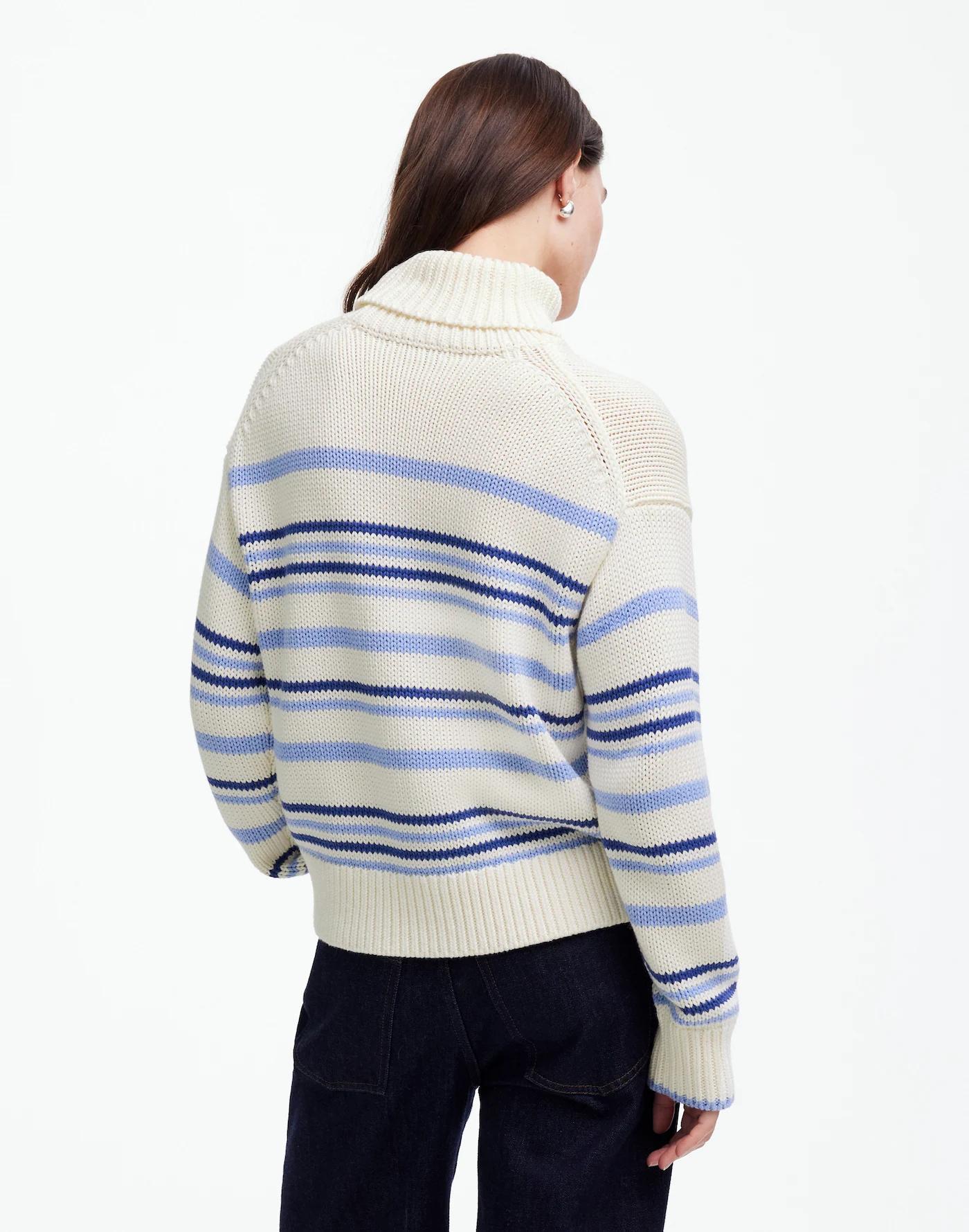 Ribbed Cotton Turtleneck Sweater in Stripe Product Image