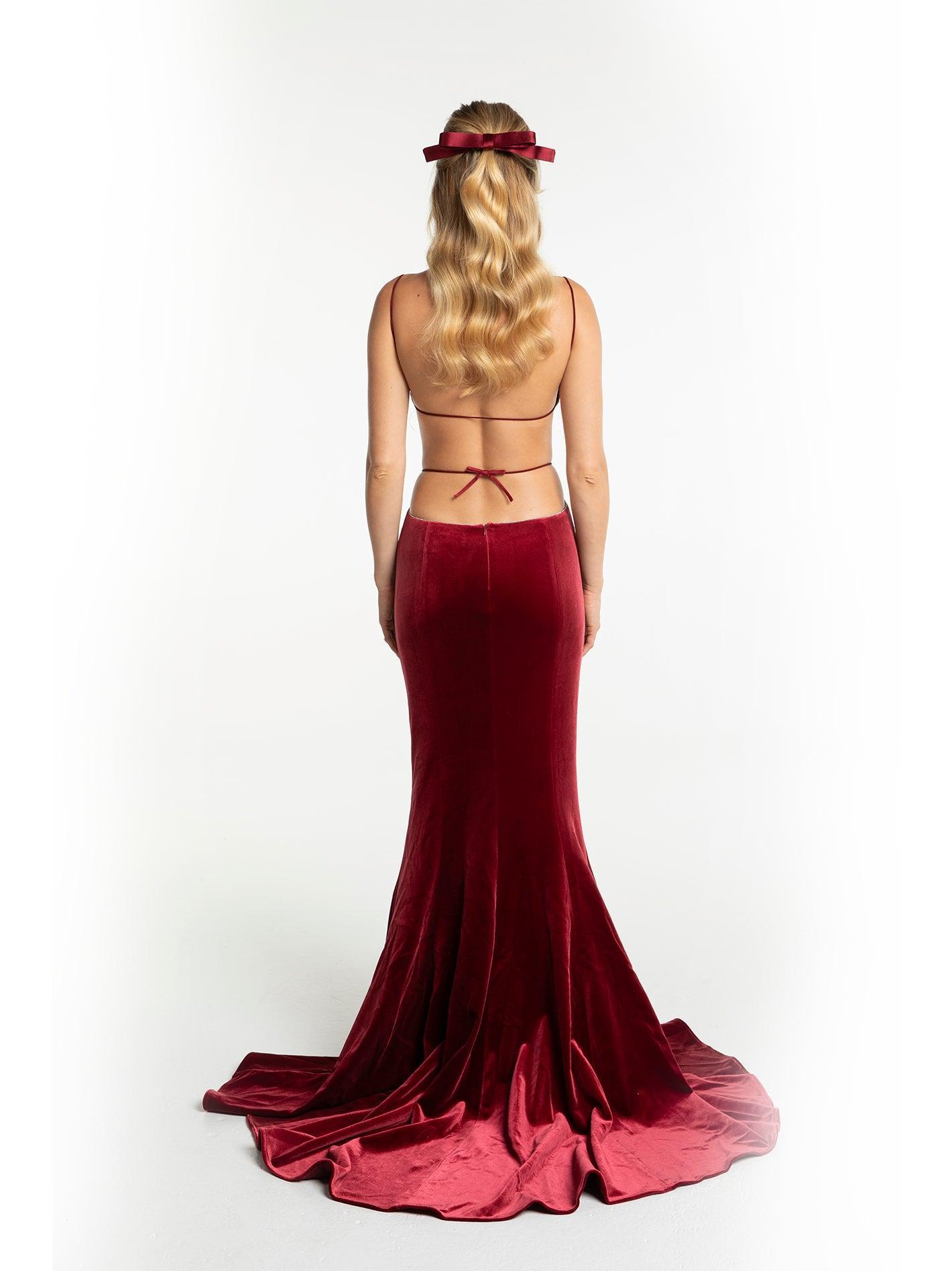 Pauline Velvet Dress (Red) Product Image