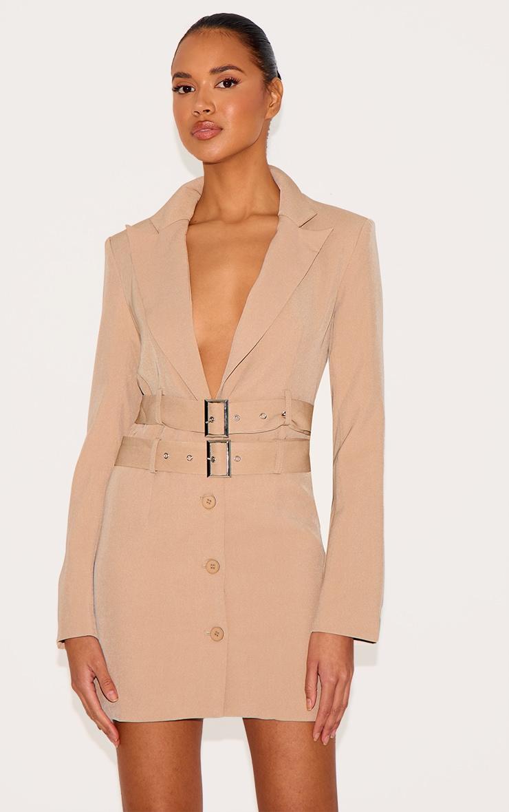 Stone Tailored Woven Double Belted Blazer Dress Product Image