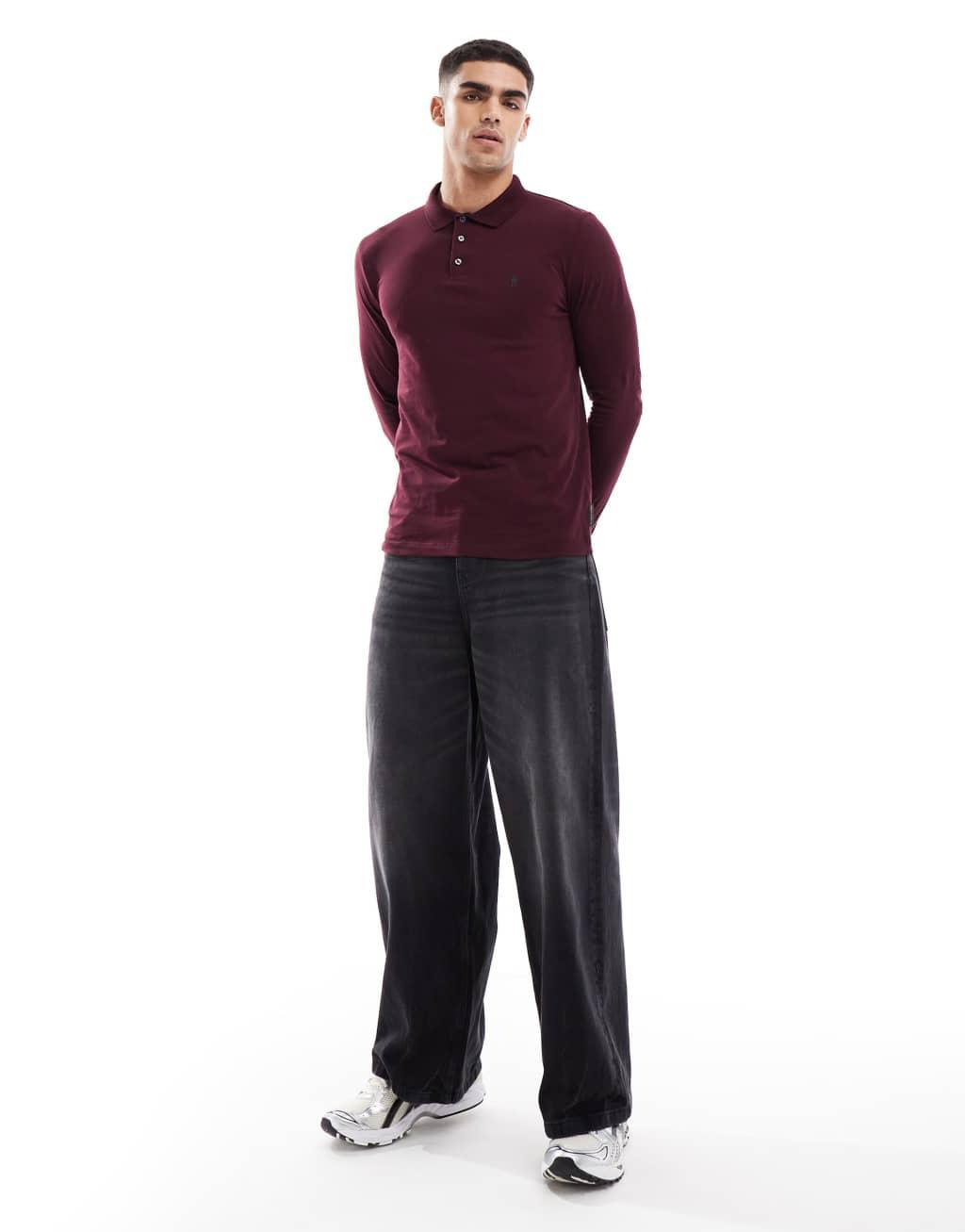 French Connection long sleeve polo shirt in black Product Image