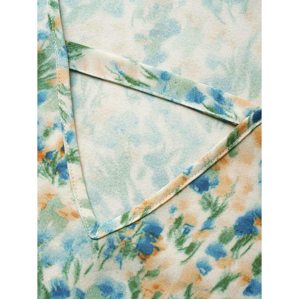 Plus Size Watercolor Floral Keyhole Hanky Hem Tank Top Women Multicolor Elegant Contrast Non Everyday Tank Tops Camis BloomChic 18-20/2X Product Image
