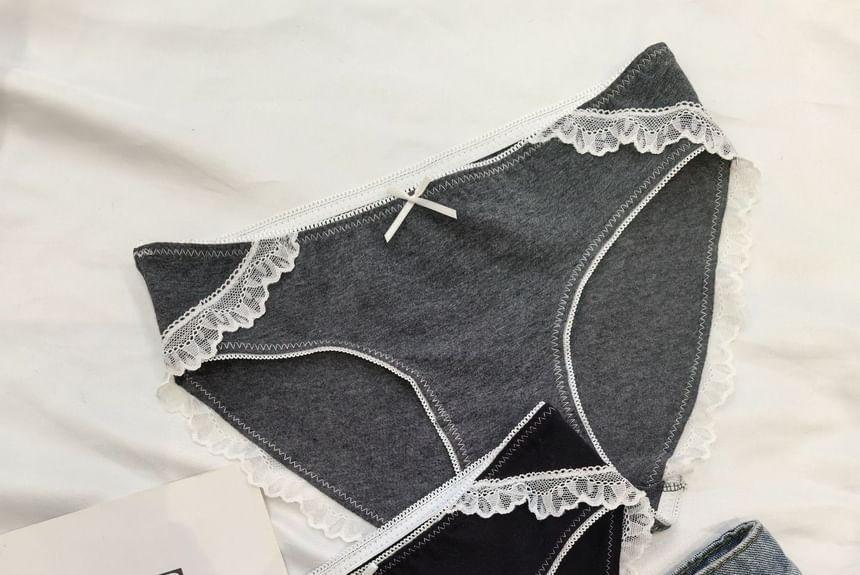 Plain Lace Trim Bow Bikini Panties Product Image