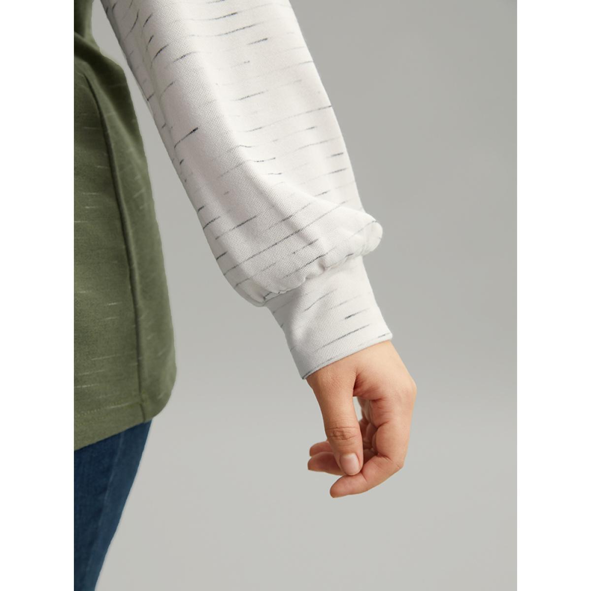 Plus Size Colorblock Patchwork Raglan Sleeve Sweatshirt Women ArmyGreen Casual Contrast Round Neck Everyday Sweatshirts BloomChic 18-20/2X Product Image