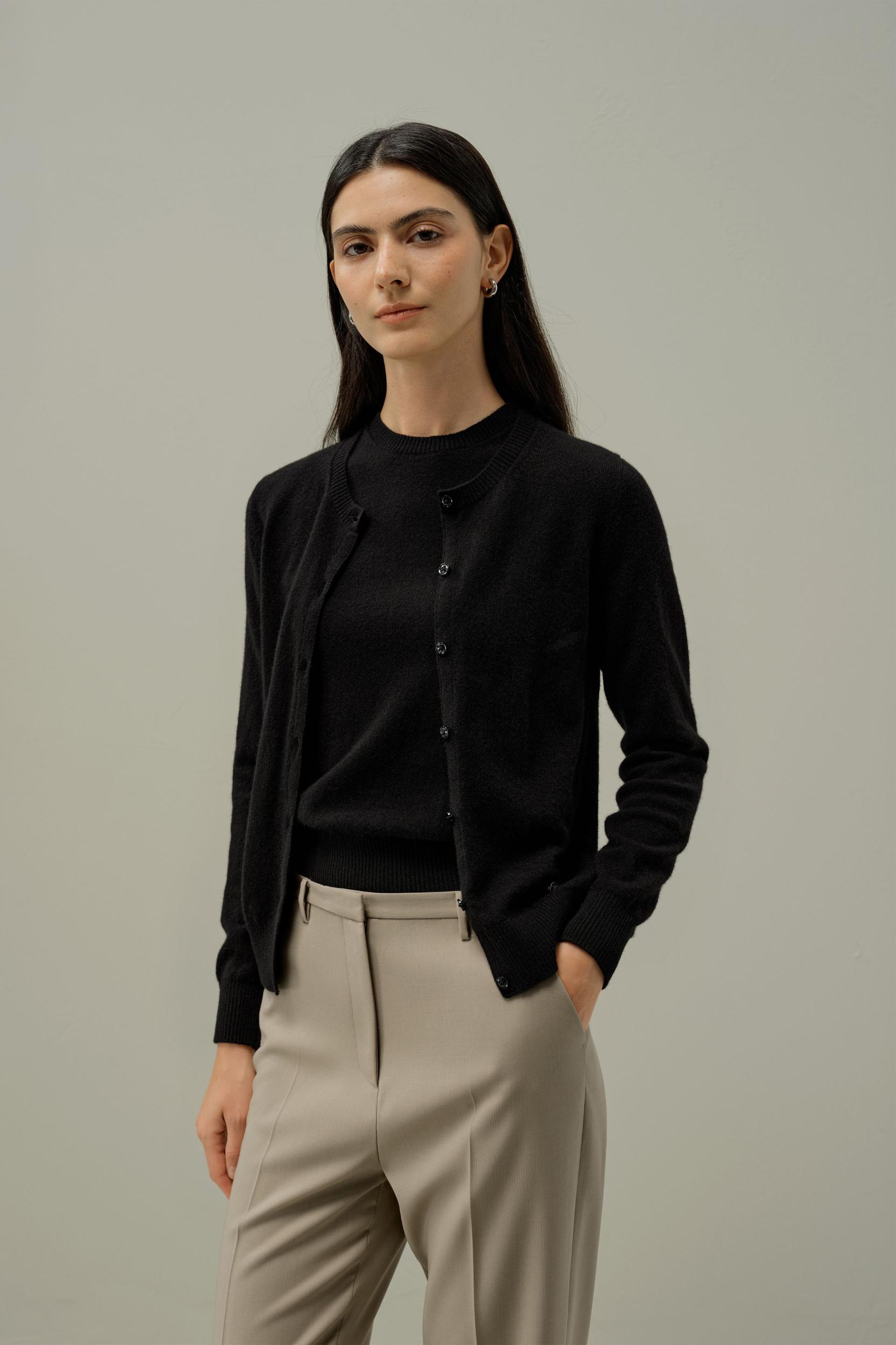 Cashmere Fitted Crew Neck Cardigan Product Image