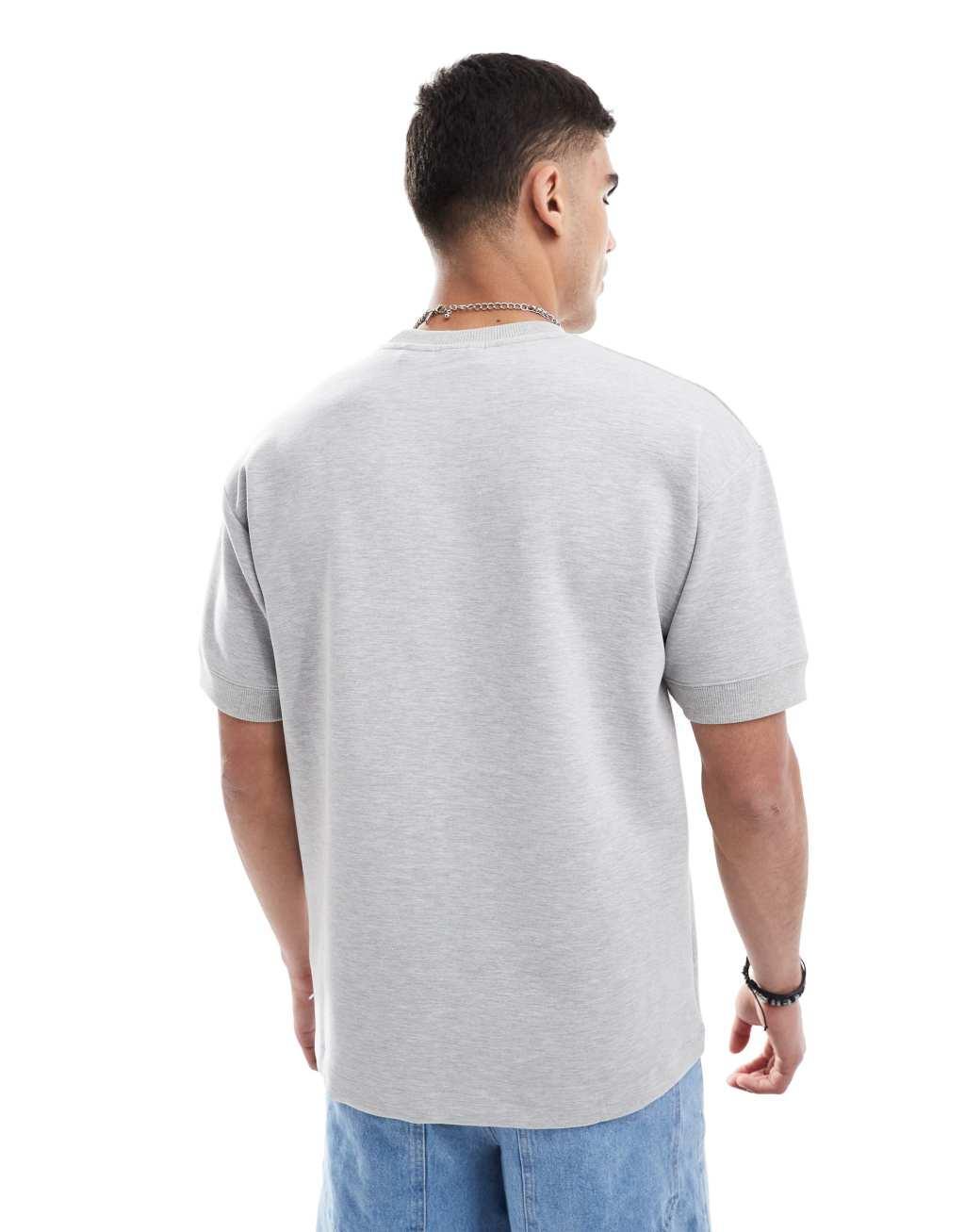 Pull&Bear peached boxy t-shirt in heather gray Product Image
