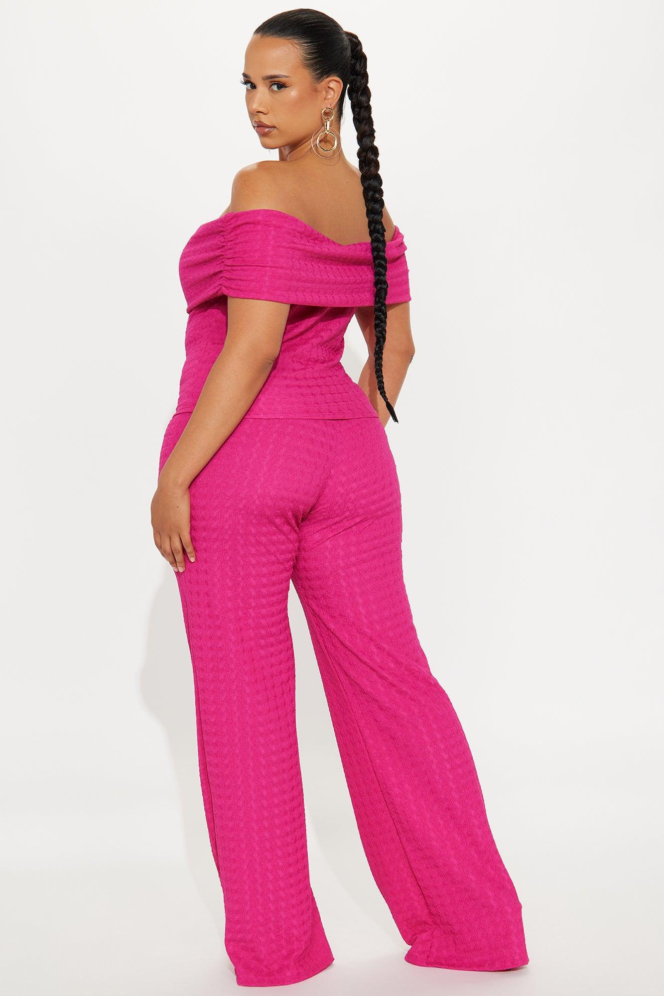 Arielle Off Shoulder Textured Pant Set - Fuchsia Product Image