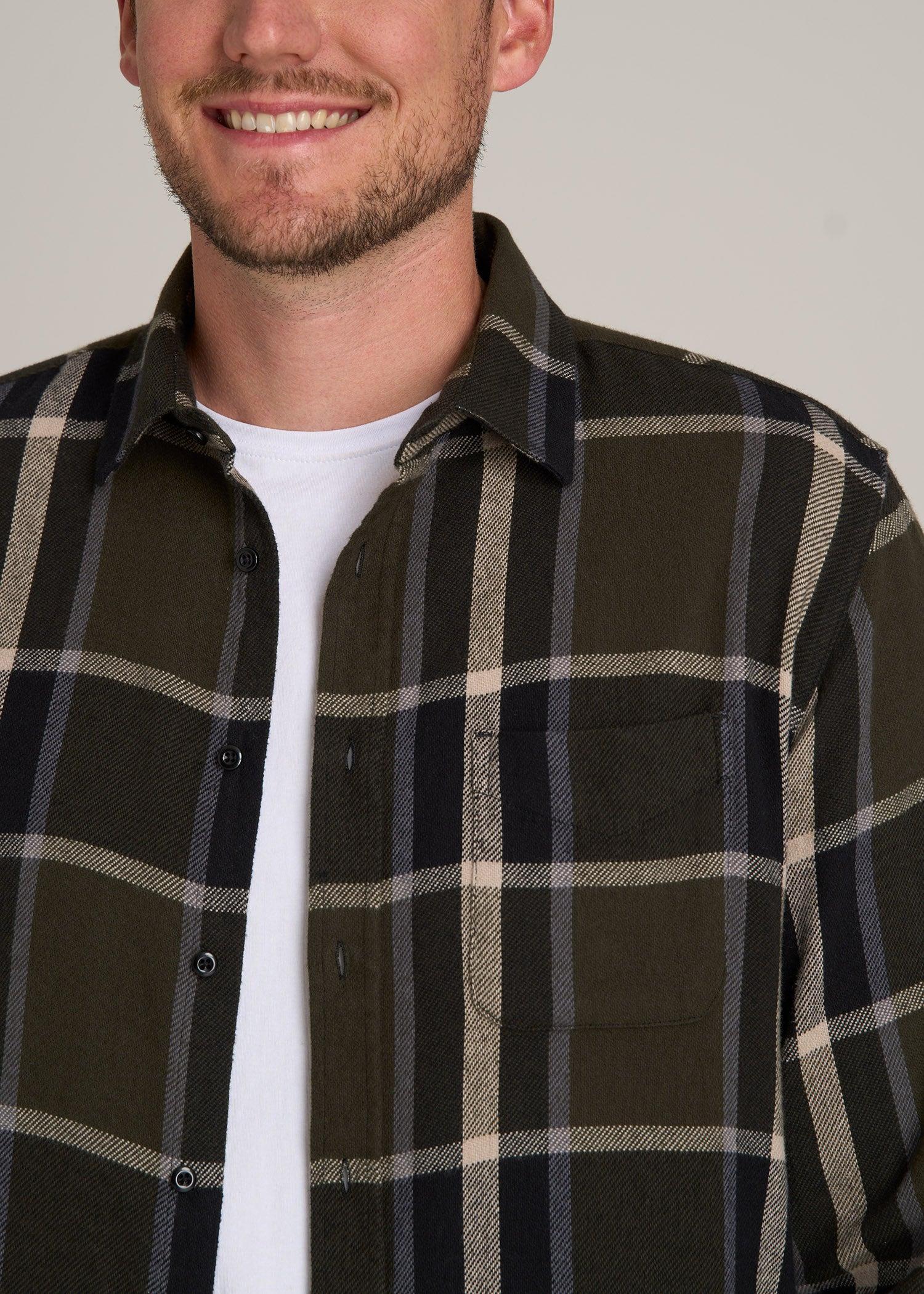 Nelson Flannel Shirt for Tall Men in Olive Plaid Product Image