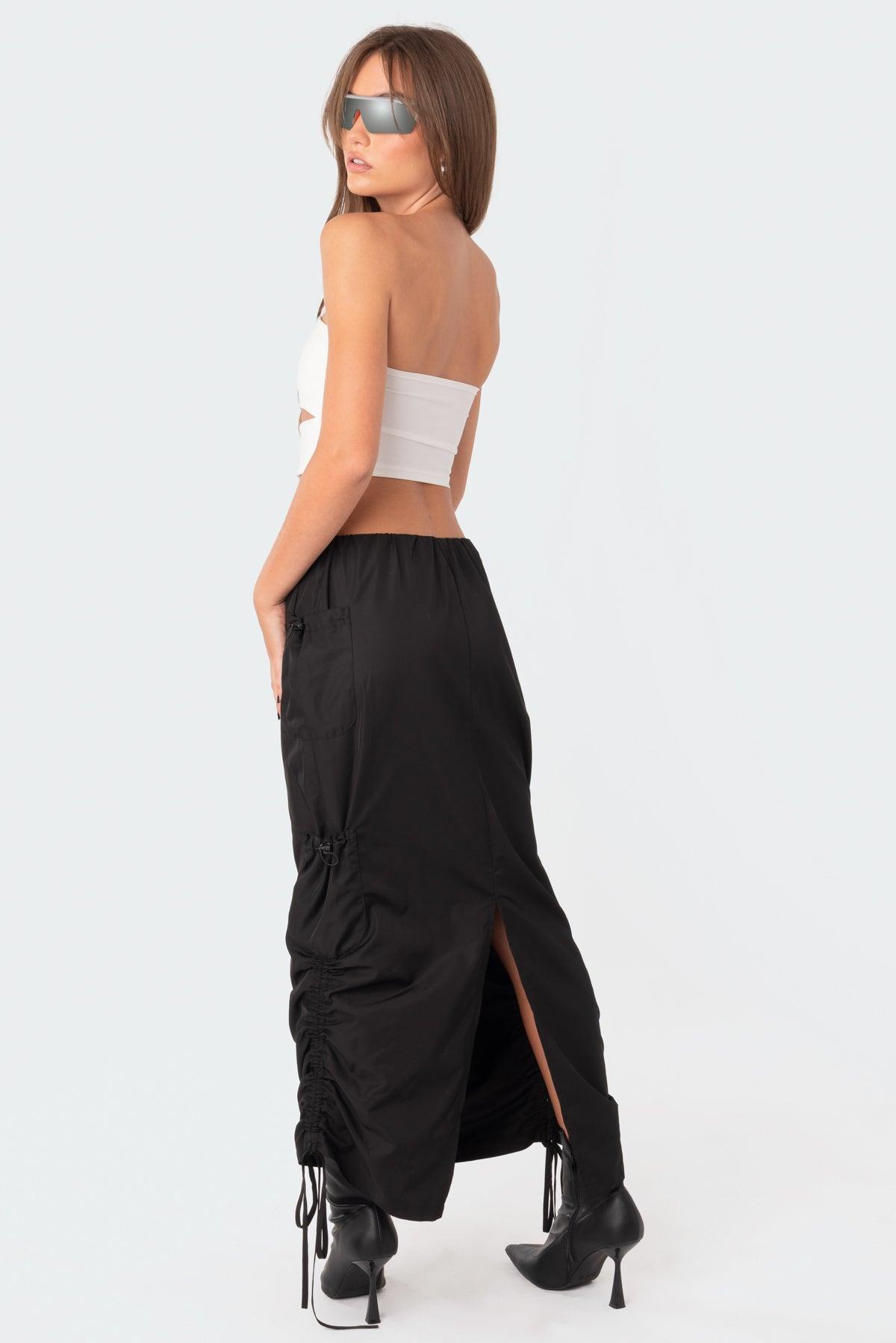 Low-Rise Slitted  Nylon Maxi Skirt Product Image