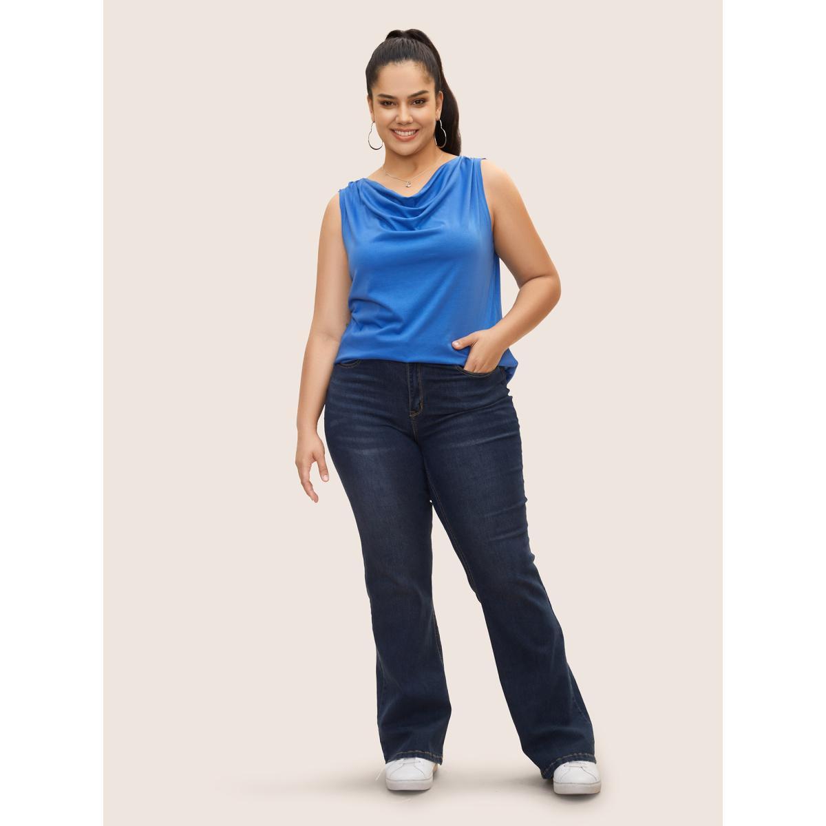 Plus Size Cowl Neck Solid Gathered Tank Top Women Mediumblue Casual Gathered Cowl Neck Everyday Tank Tops Camis BloomChic 30/6X Product Image