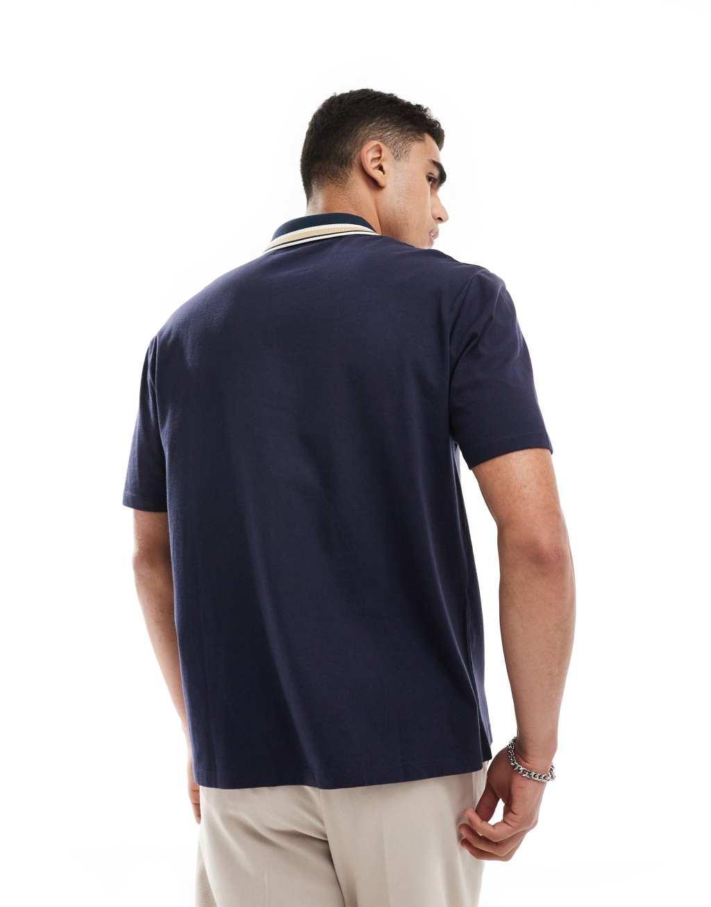 ASOS DESIGN relaxed polo shirt with contrast tipping in navy Product Image