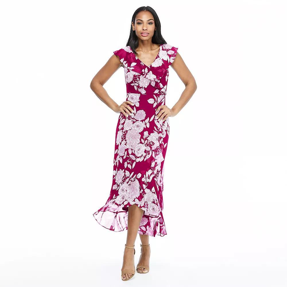 Womens London Times Ruffled Maxi Dress Red White Product Image