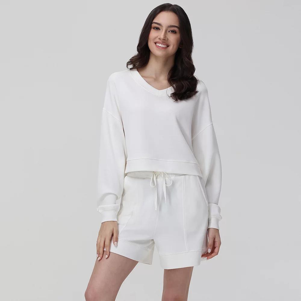Women's Adyson Parker V-Neck Pajama Top & Pajama Shorts Set, Girl's, Size: XL, Egret Product Image