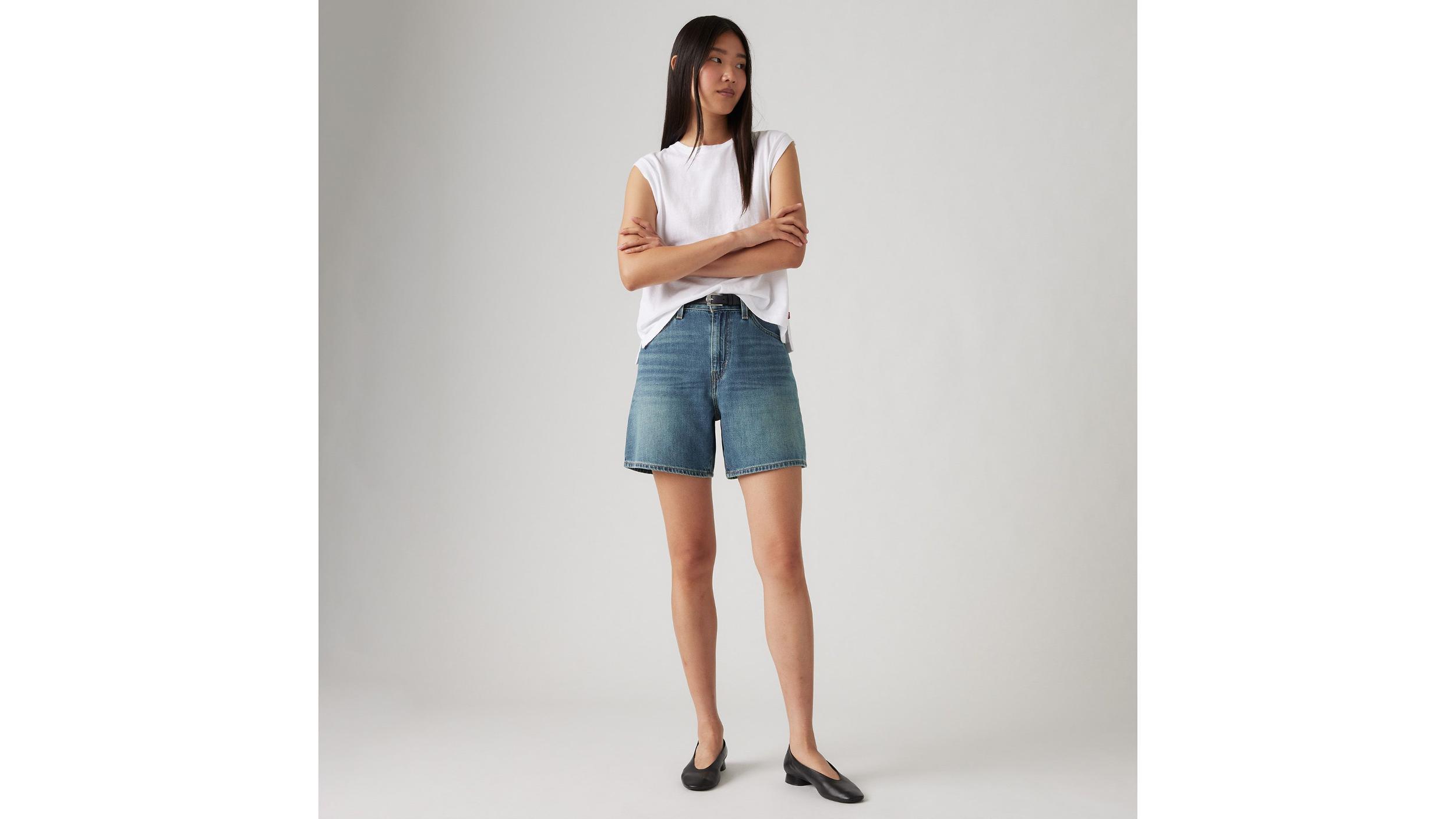 High Rise Baggy Linen+ Denim Lightweight Women's Shorts Product Image