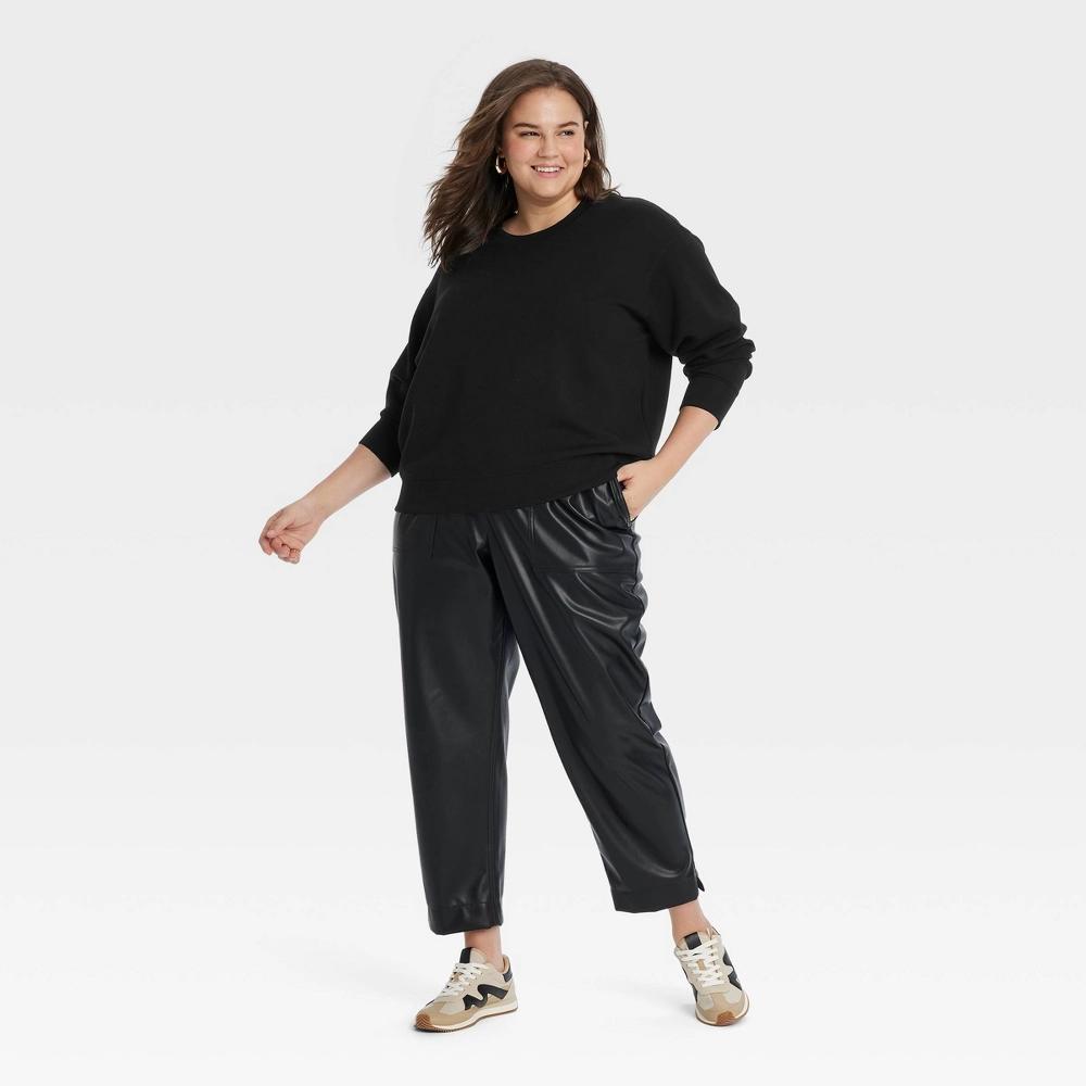 Women's Sandwash Pullover Sweatshirt - A New Day™ Black XXL: Heavyweight Doubleknit, Crew Neck, Long Sleeve Product Image