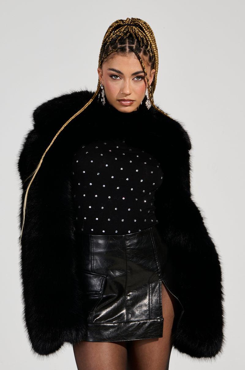 LEILA ULTRA CROP FAUX FUR IN BLACK Product Image