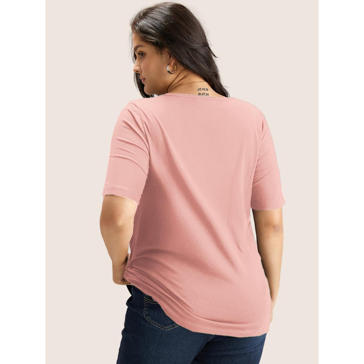 Plus Size Cotton V Neck Plain Basic T-shirt Blush Women Basics Non Plain V-neck Everyday T-shirts BloomChic 10/M Product Image