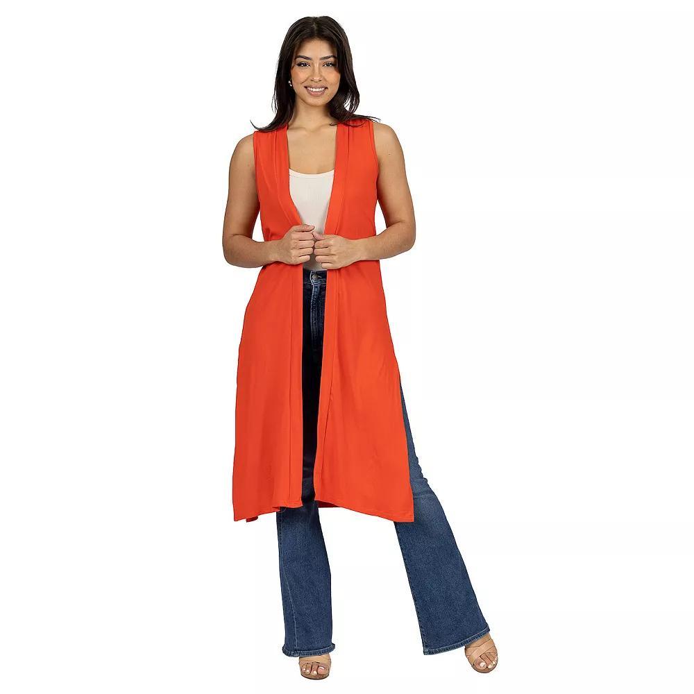 Womens 24Seven Comfort Apparel Sleeveless Long Cardigan Vest with Side Slit Product Image
