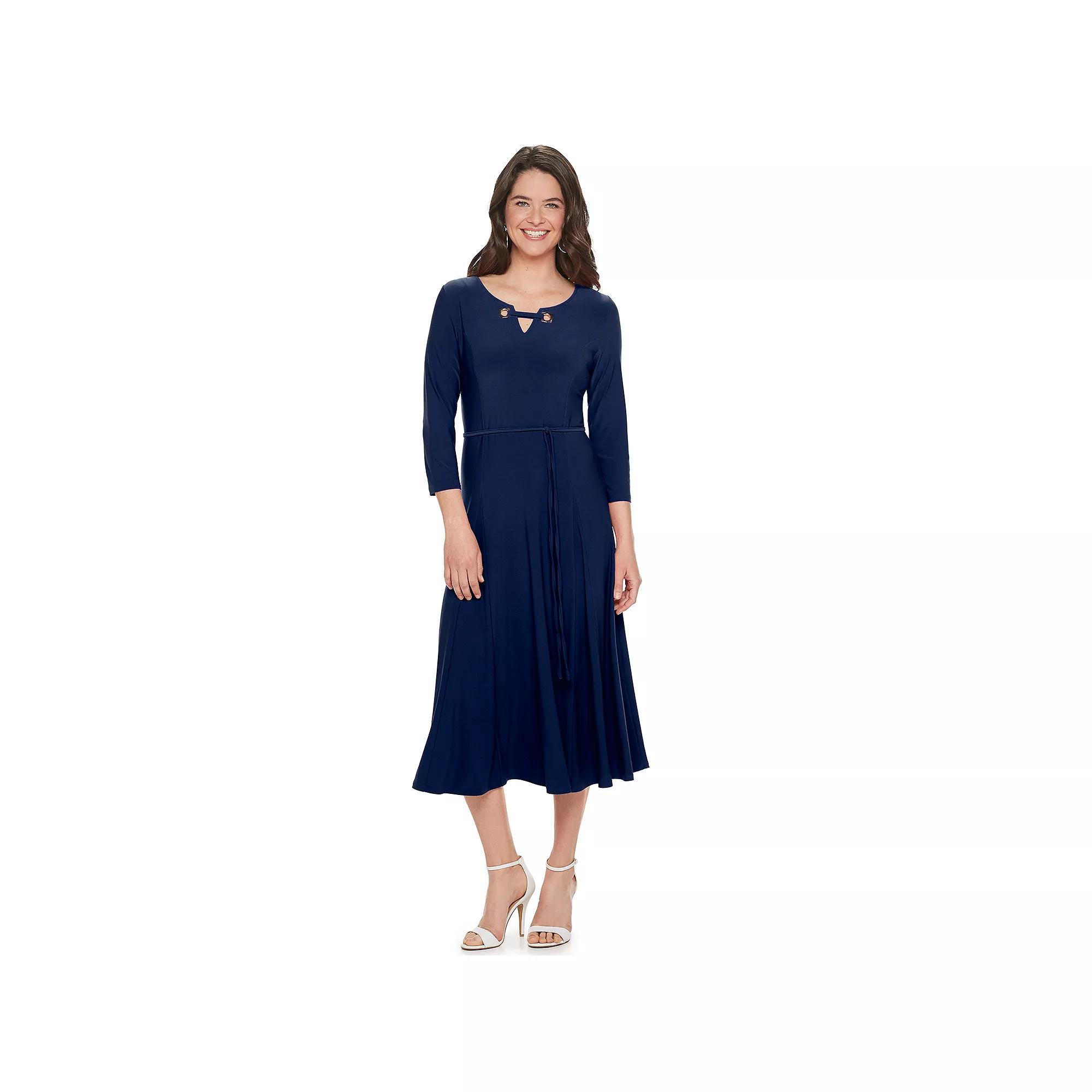 Women's Nina Leonard Grommet-Detail Midi Dress, Size: Small, Blue Product Image
