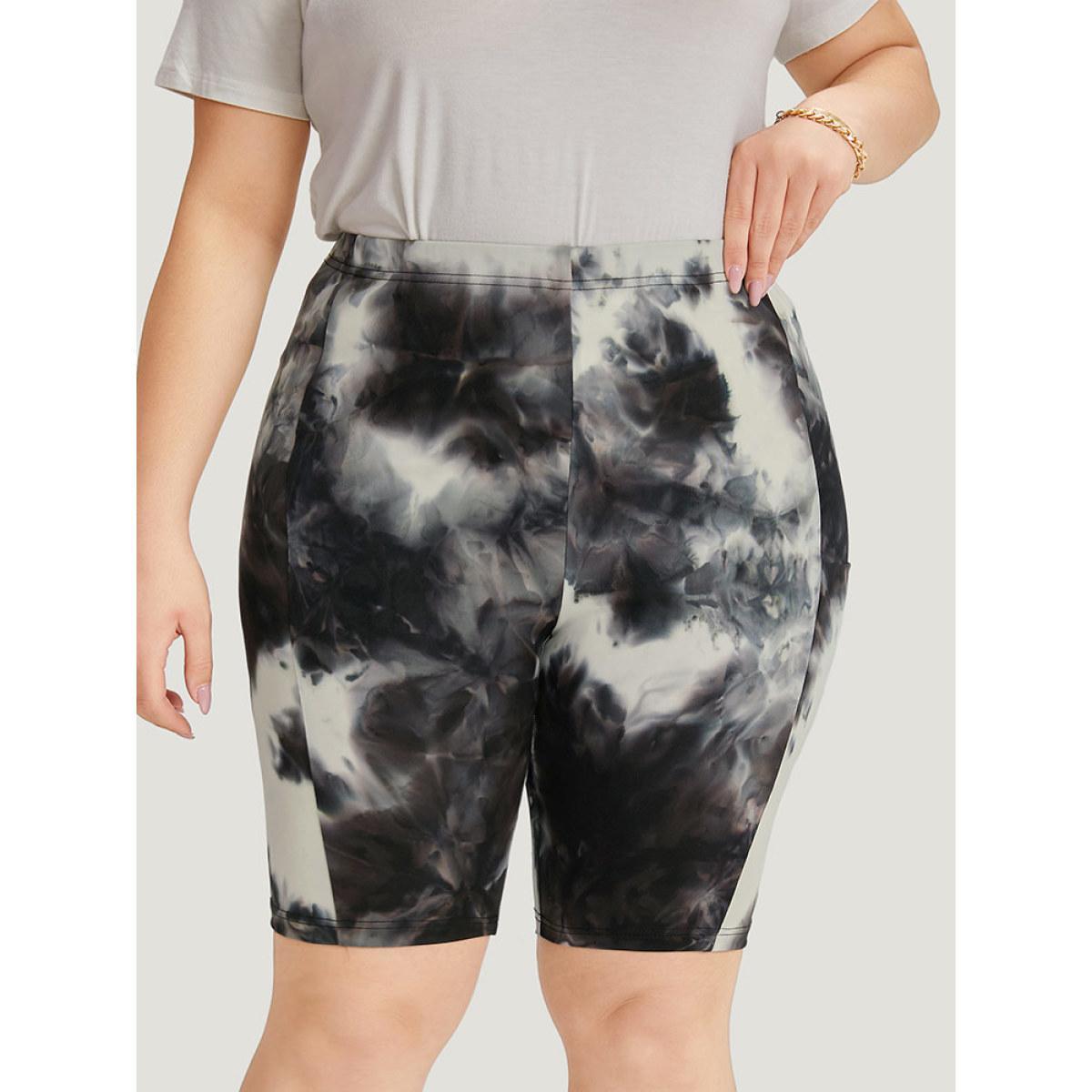 Plus Size Tie Dye High Rise Pocket Skinny Leggings Women Black Casual High stretch Skinny High Rise Dailywear Leggings BloomChic 26/4X Product Image