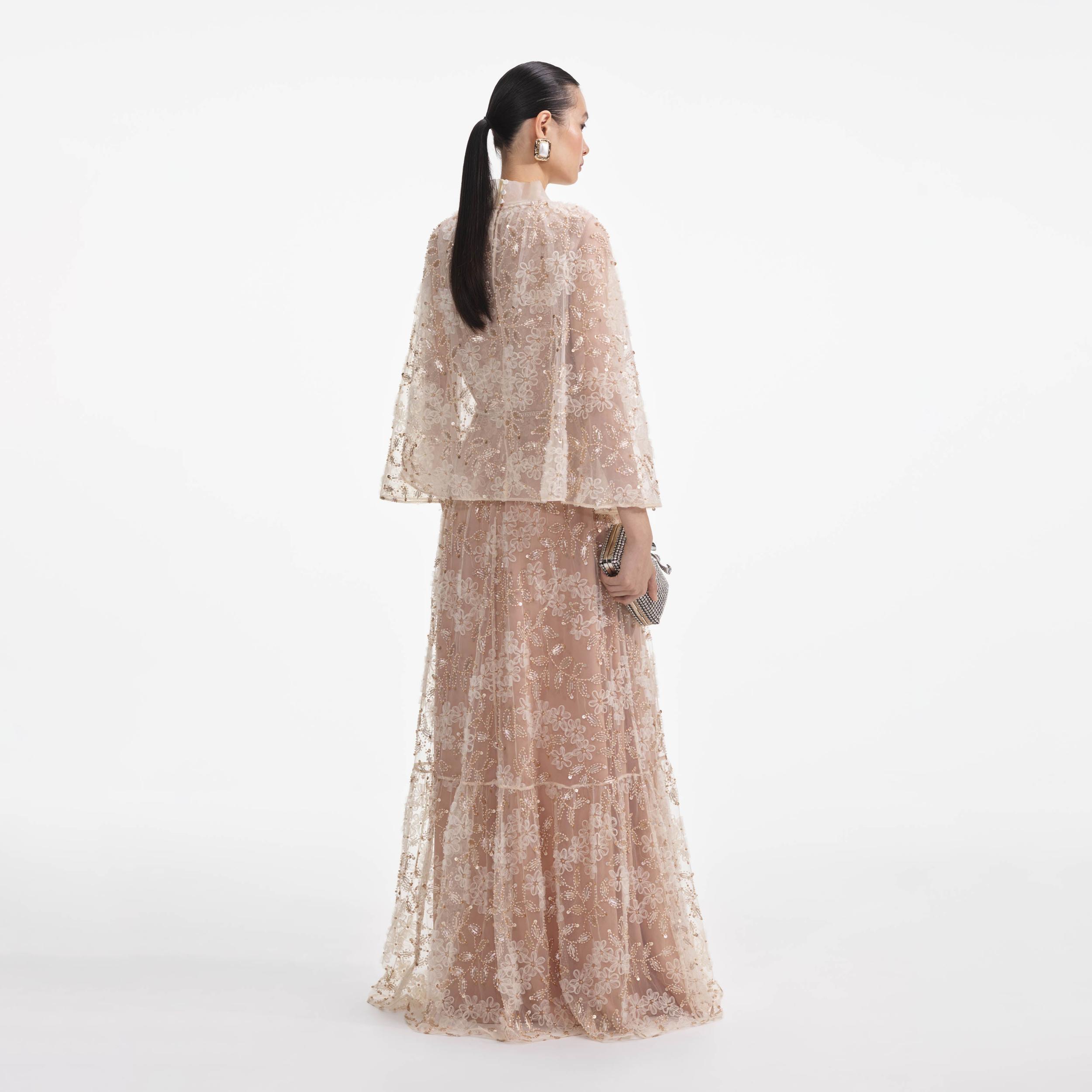 Embellished Cape Maxi Dress Product Image