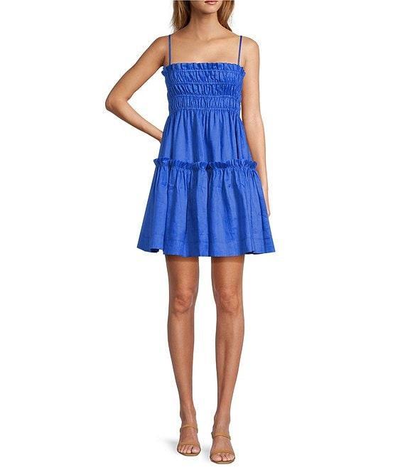 A Loves A Square Neck Sleeveless Spaghetti Strap Smocked Babydoll Mini Dress Product Image