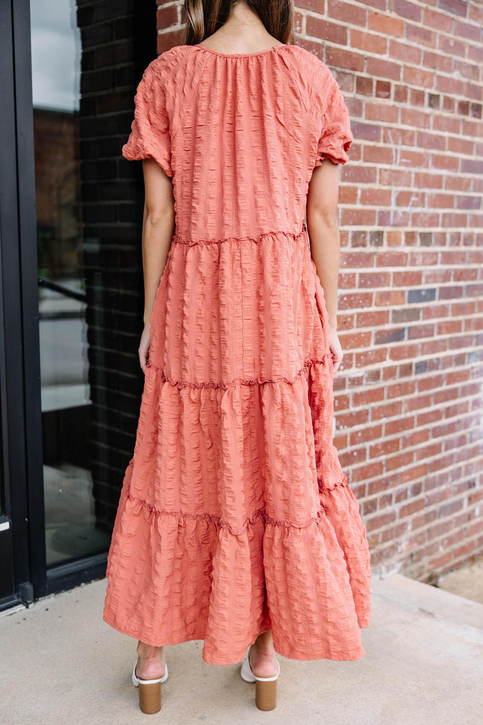Listen To You Salmon Pink Tiered Midi Dress Female Product Image