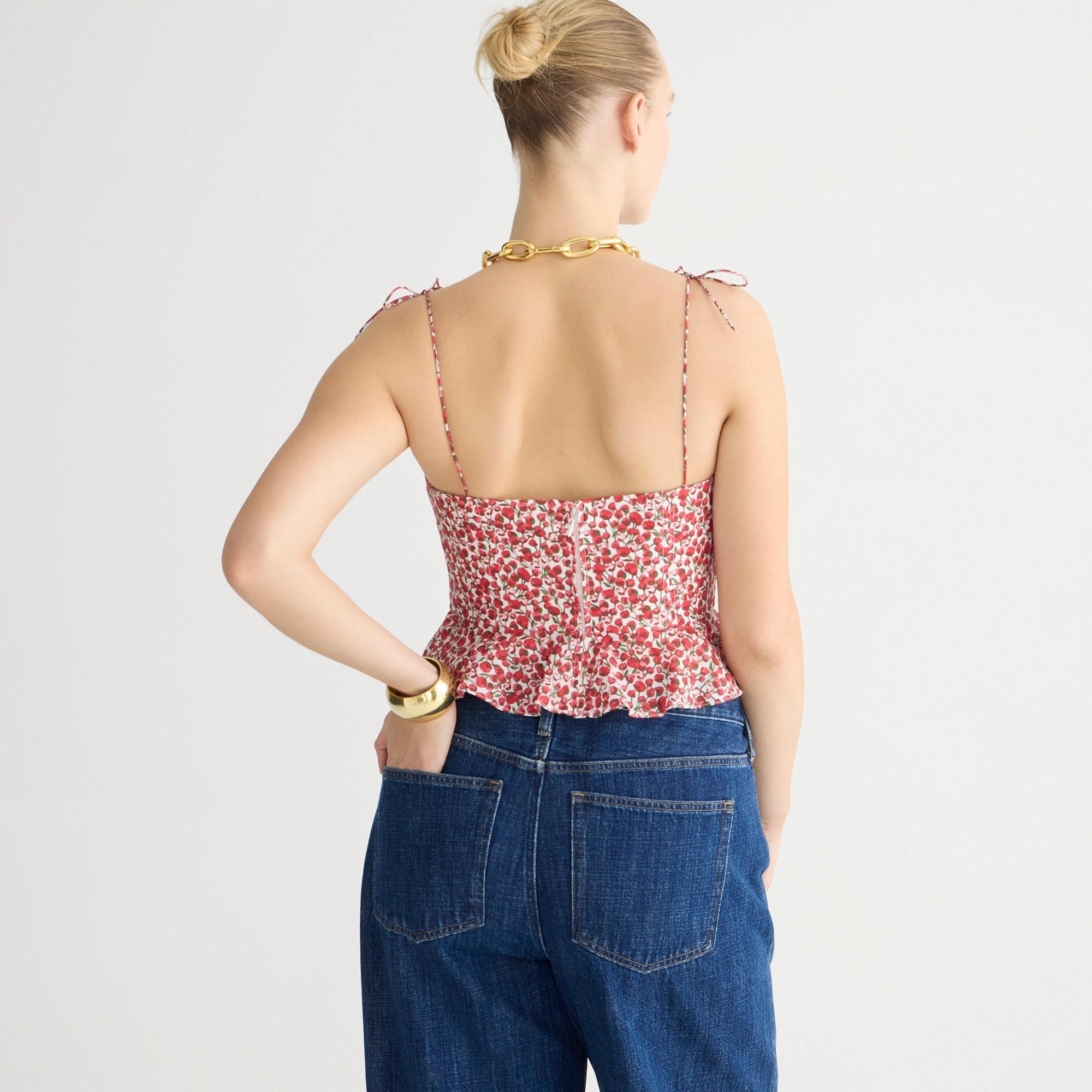 Cropped bustier peplum top in Liberty® Eliza's Red fabric Product Image