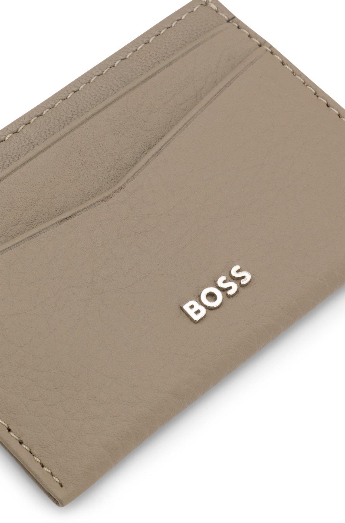 Card holder in grained leather with metallic logo lettering Product Image