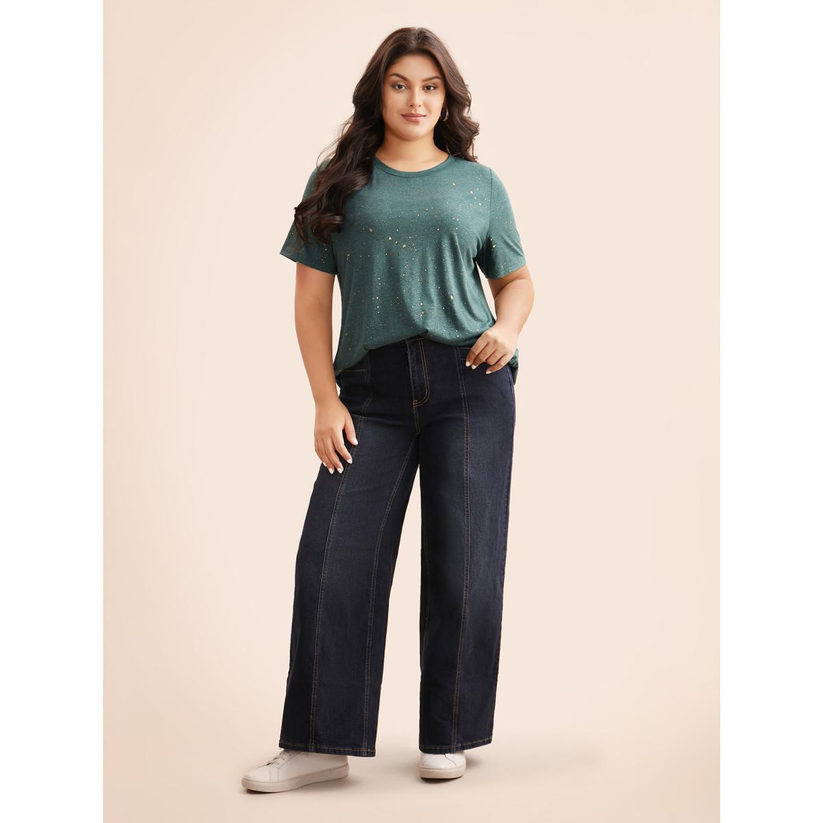 Plus Size Plain Textured Round Neck T-shirt Emerald Women Casual Non Non Everyday T-shirts BloomChic 30/6X Product Image