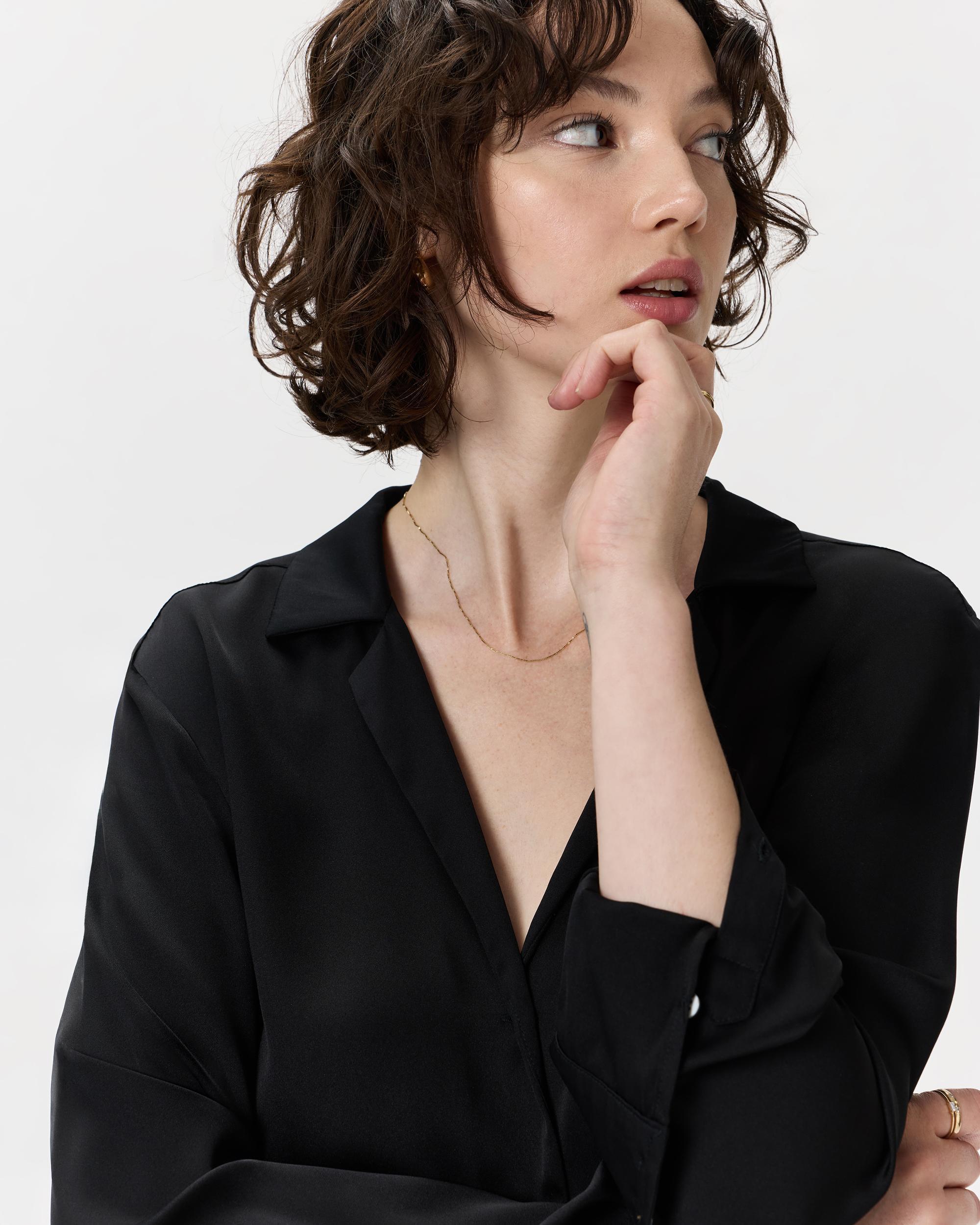 Quince | Women's 100% Washable Silk Stretch Notch Collar Blouse Product Image