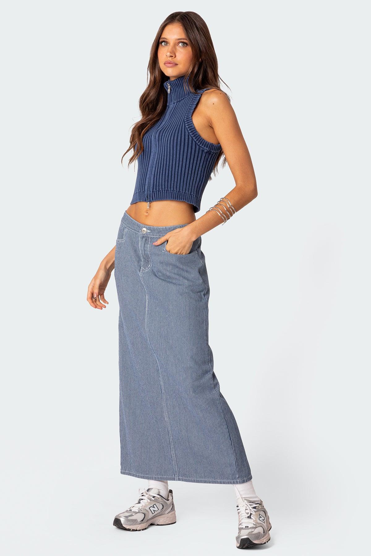 Washed Zip Up Knit Tank Top Product Image